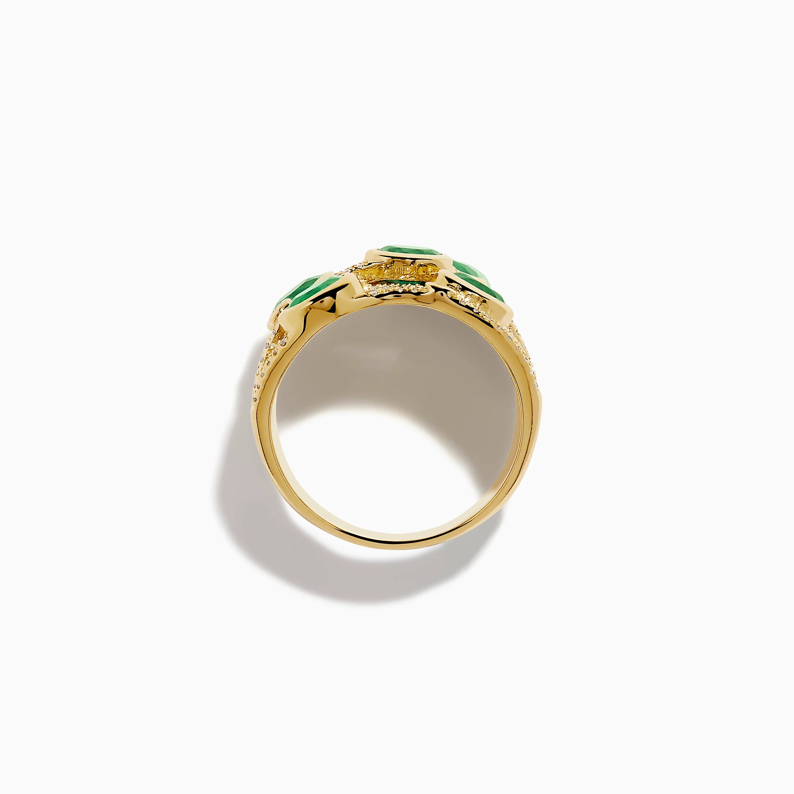 14K Yellow Gold Bezel Emerald and Diamond Multi Row Ring - Image 3