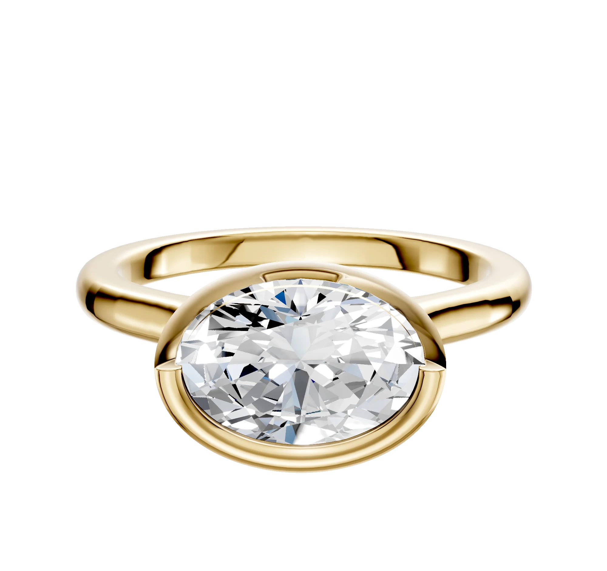 14K Yellow Gold Bezel Full Bezel East/West Cathedral Dome 2.0mm Engagement Ring