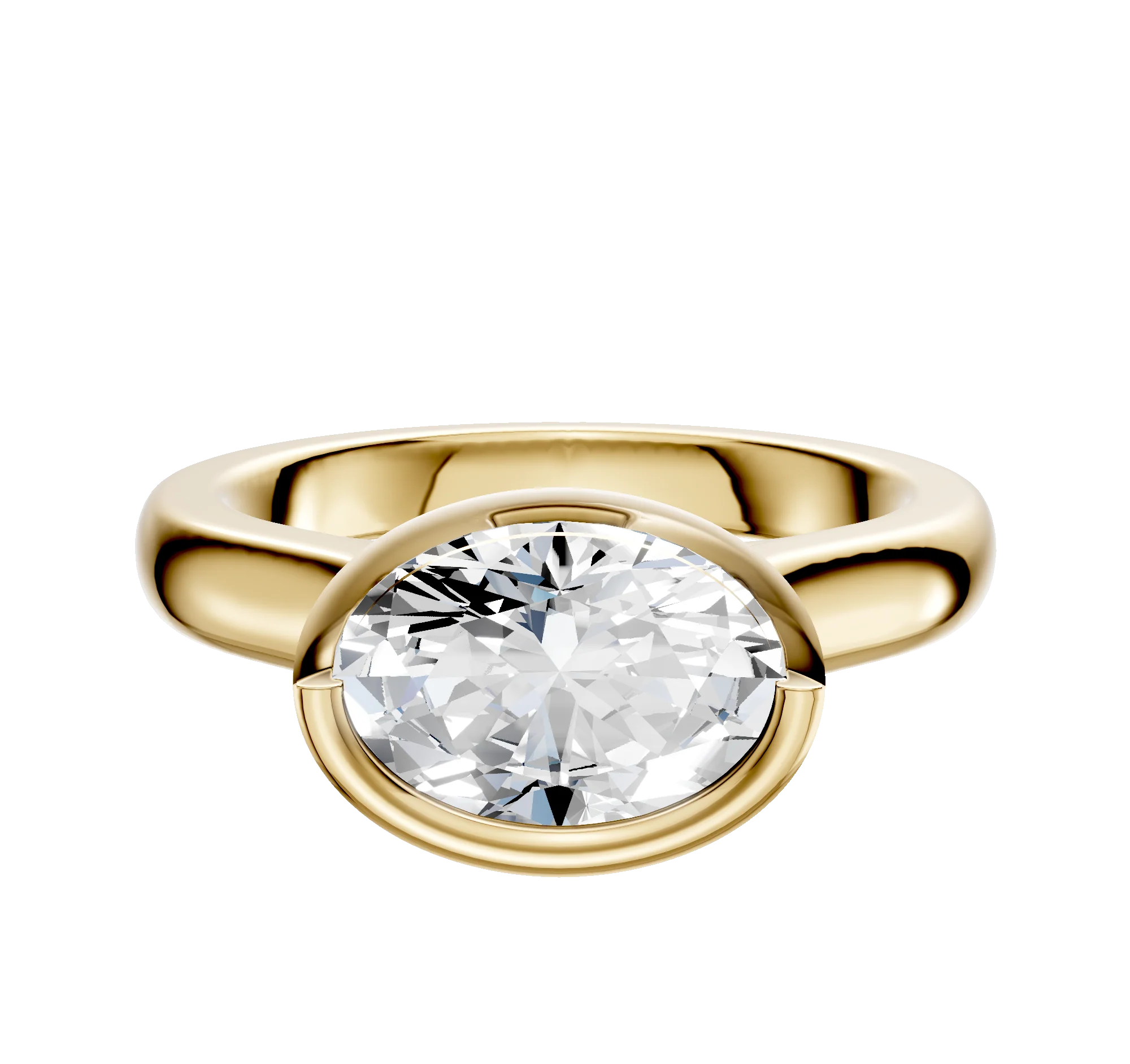 14K Yellow Gold Bezel Full Bezel East/West Cathedral Dome 3.0mm Engagement Ring
