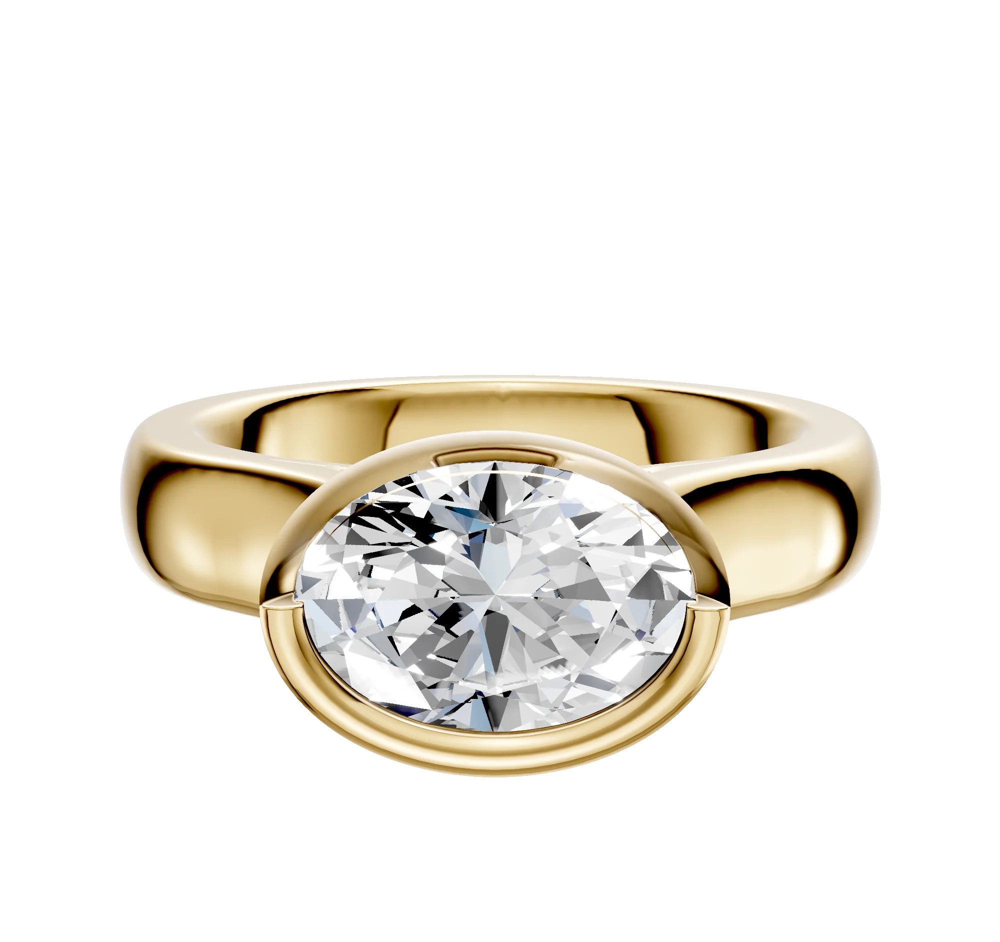 14K Yellow Gold Bezel Full Bezel East/West Cathedral Dome 4.0mm Engagement Ring