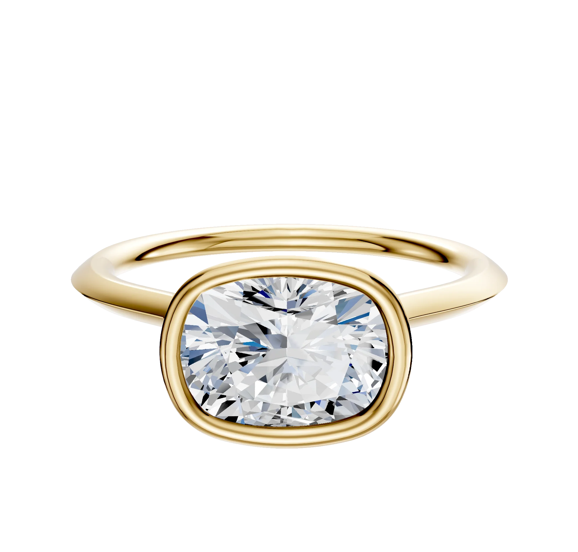 14K Yellow Gold Bezel Full Bezel East/West Cathedral Knife Edge 1.5mm Engagement Ring