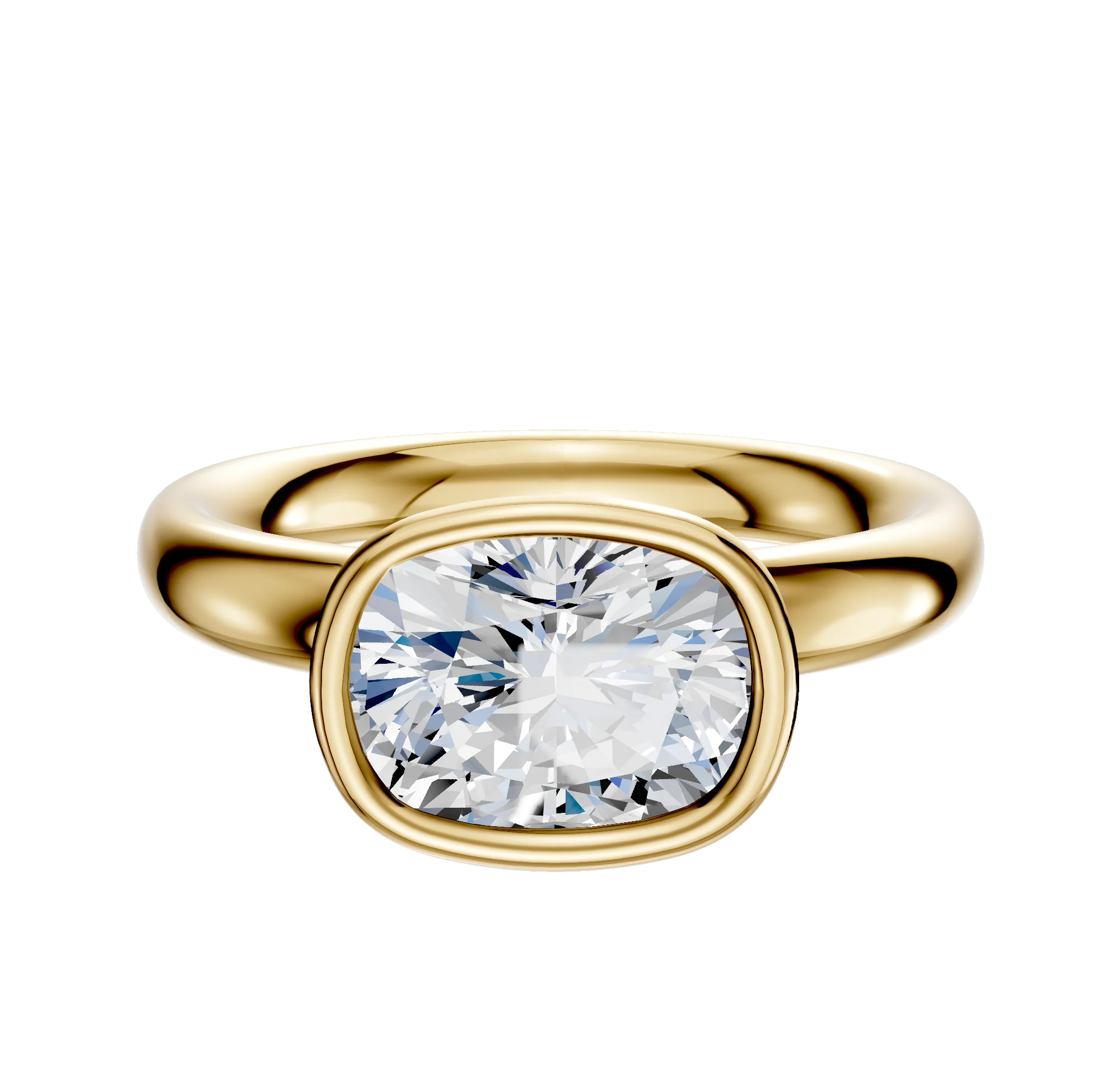 14K Yellow Gold Bezel Full Bezel East/West Classic Dome 3.0mm Engagement Ring