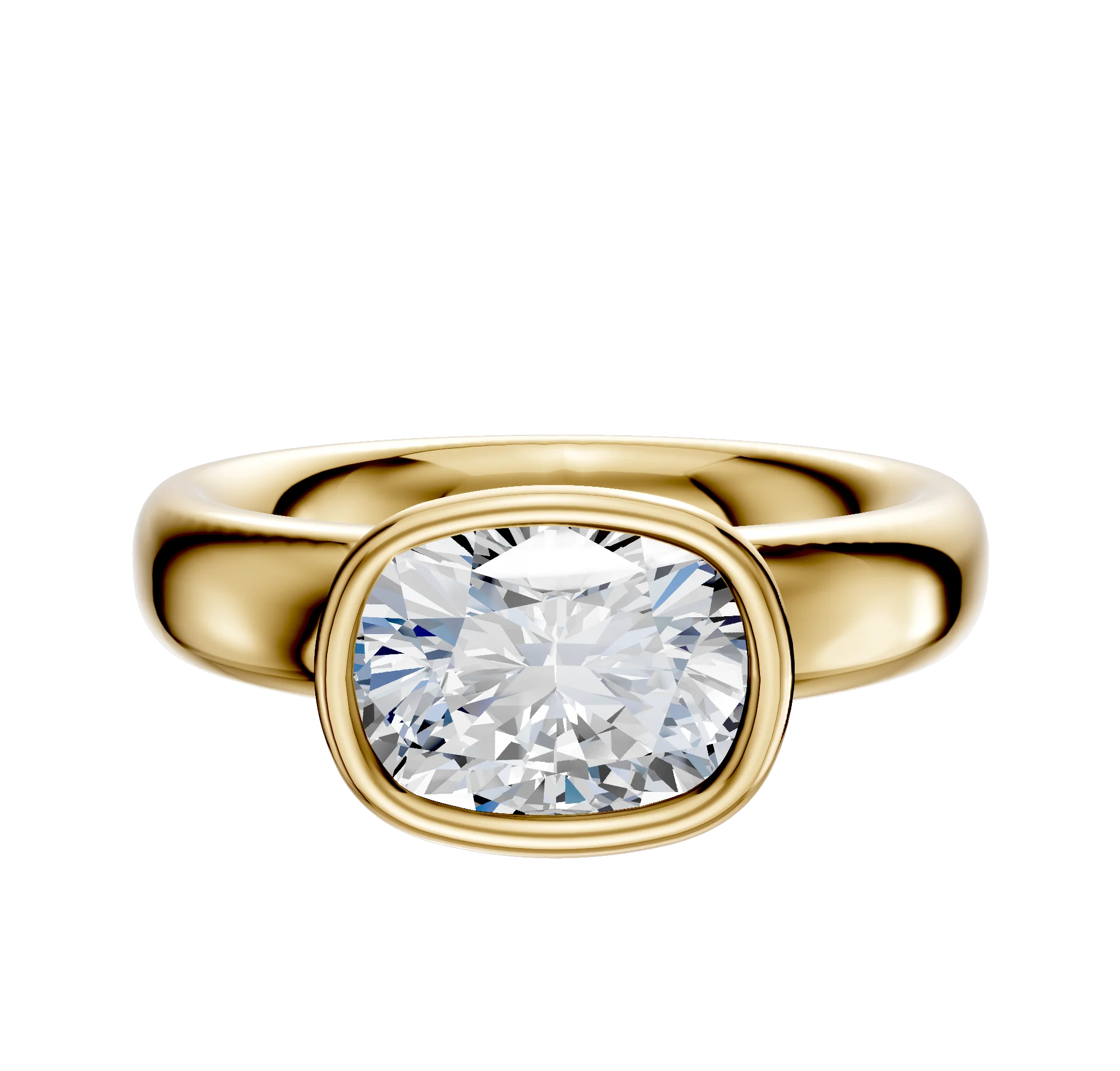 14K Yellow Gold Bezel Full Bezel East/West Classic Dome 4.0mm Engagement Ring