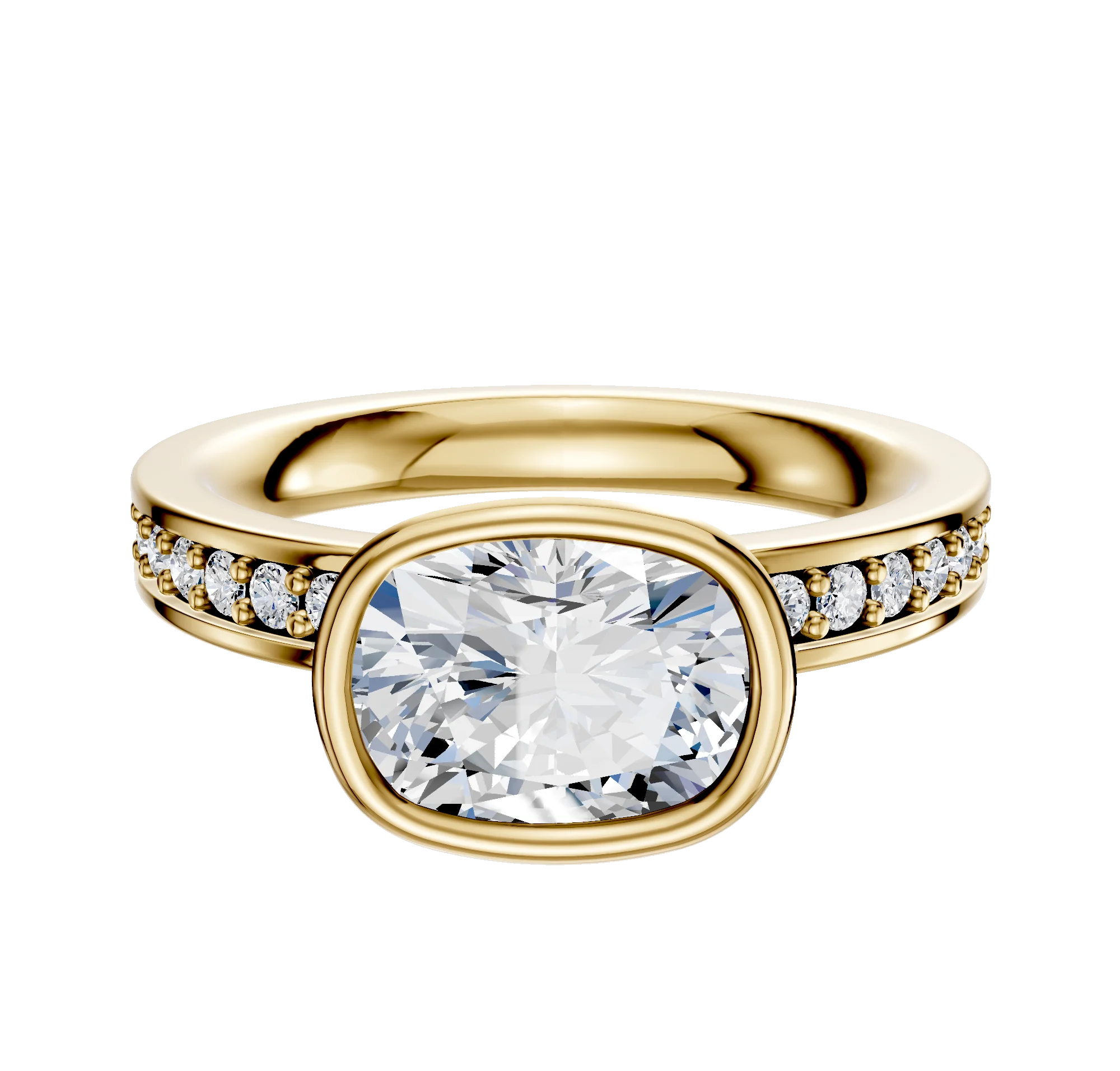 14K Yellow Gold Bezel Full Bezel East/West Classic Flat 1-Row-Pave 2.5mm Engagement Ring