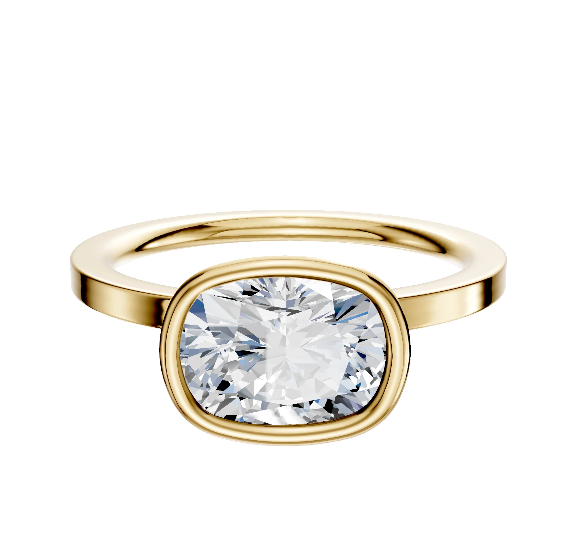 14K Yellow Gold Bezel Full Bezel East/West Classic Flat 1.5mm Engagement Ring