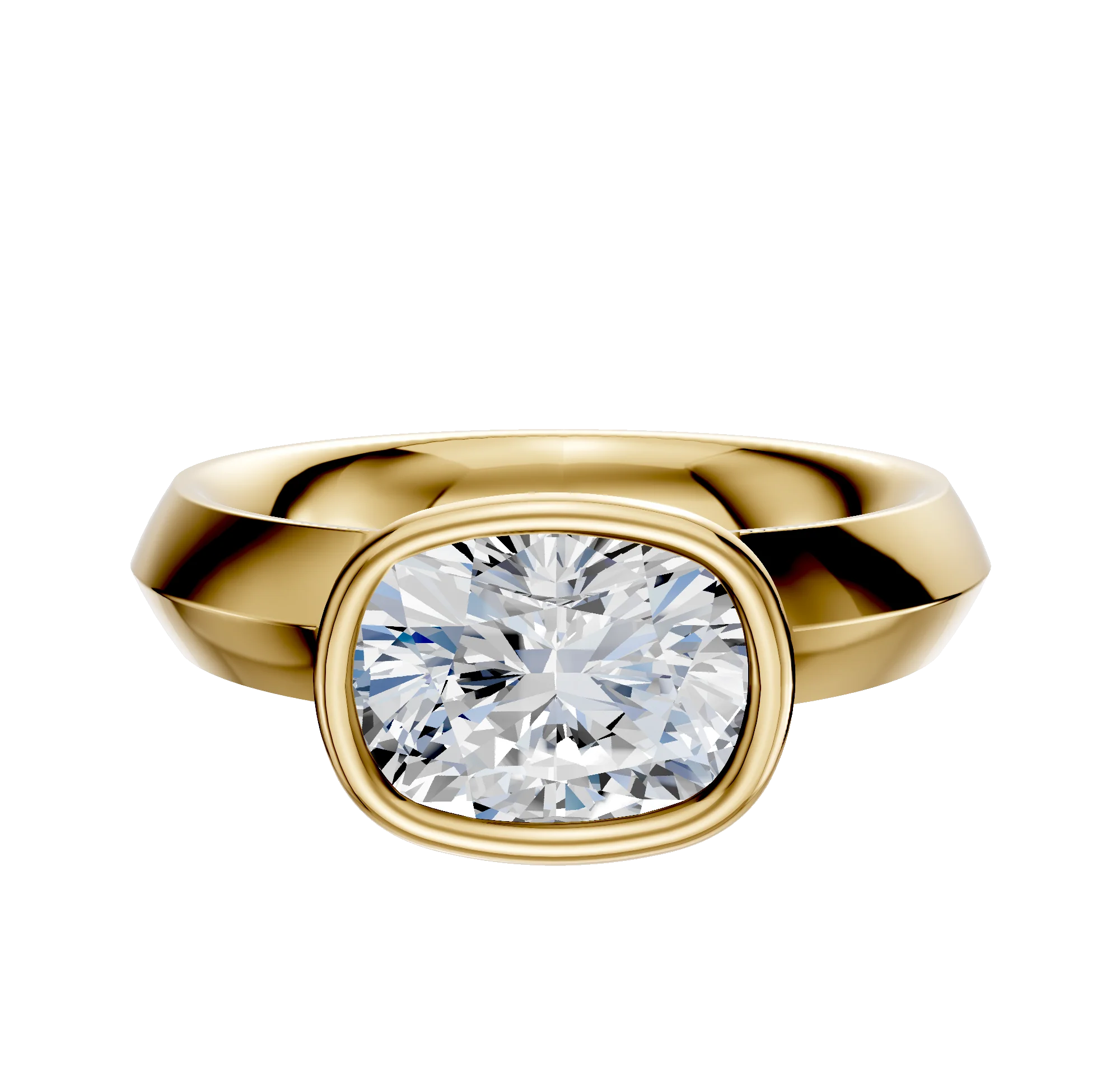 14K Yellow Gold Bezel Full Bezel East/West Classic Knife Edge 4.0mm Engagement Ring