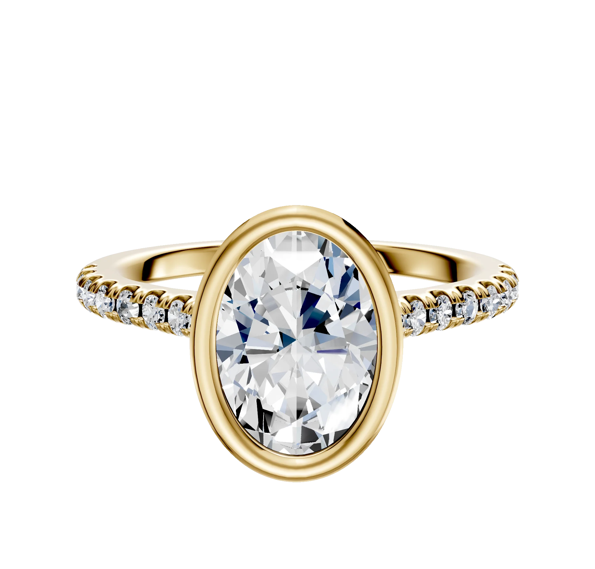 14K Yellow Gold Bezel Full Bezel North/South Cathedral Dome 1-Row-Pave 2.5mm Engagement Ring
