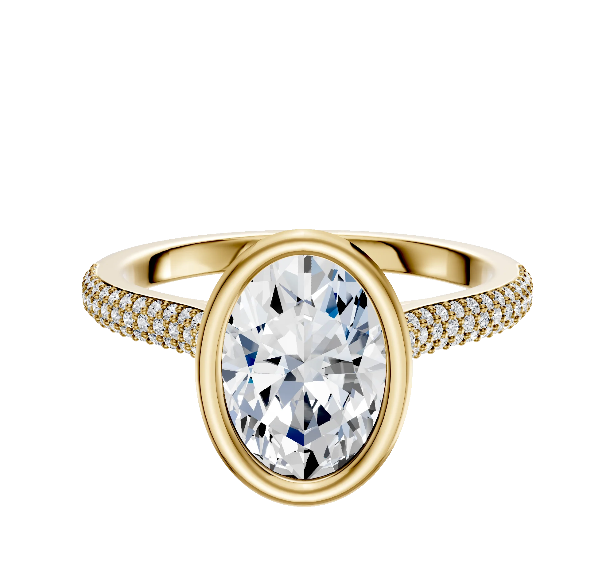14K Yellow Gold Bezel Full Bezel North/South Cathedral Dome 3-Row-Pave 2.0mm Engagement Ring