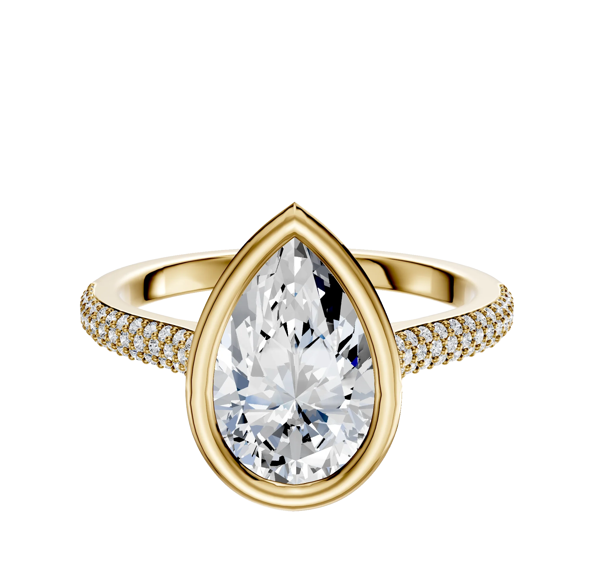 14K Yellow Gold Bezel Full Bezel North/South Cathedral Dome 3-Row-Pave 2.0mm Engagement Ring