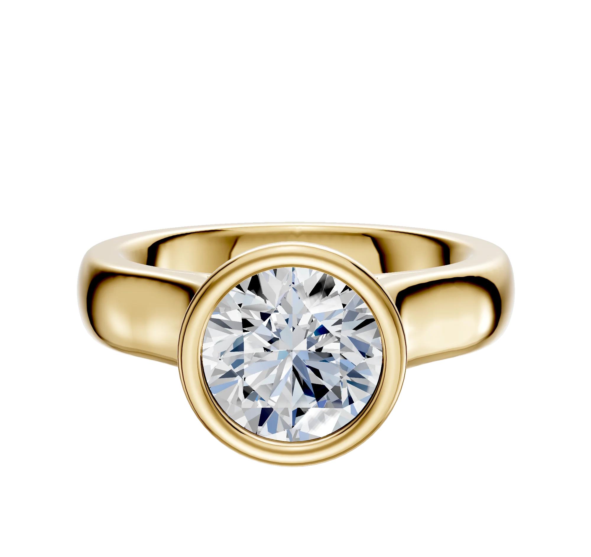 14K Yellow Gold Bezel Full Bezel North/South Cathedral Dome 4.0mm Engagement Ring