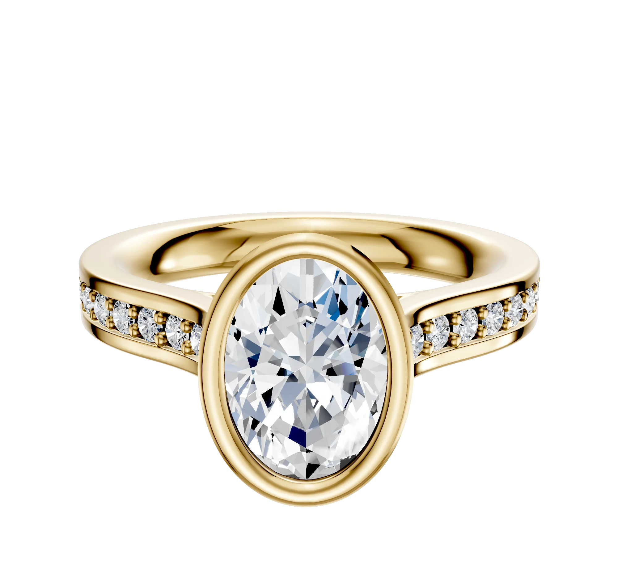 14K Yellow Gold Bezel Full Bezel North/South Cathedral Flat 1-Row-Pave 2.5mm Engagement Ring
