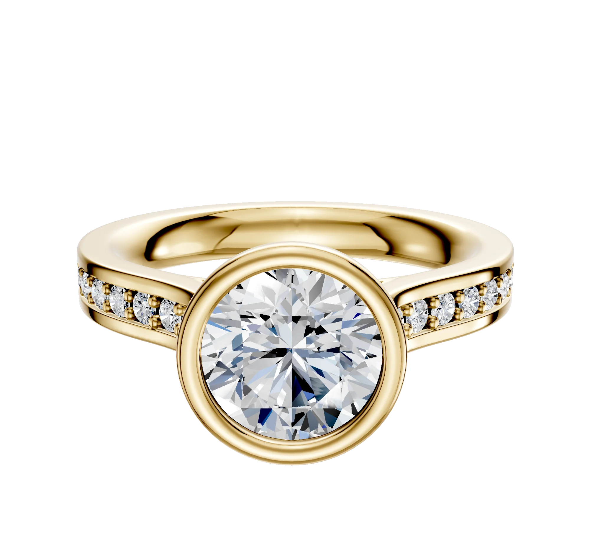 14K Yellow Gold Bezel Full Bezel North/South Cathedral Flat 1-Row-Pave 2.5mm Engagement Ring