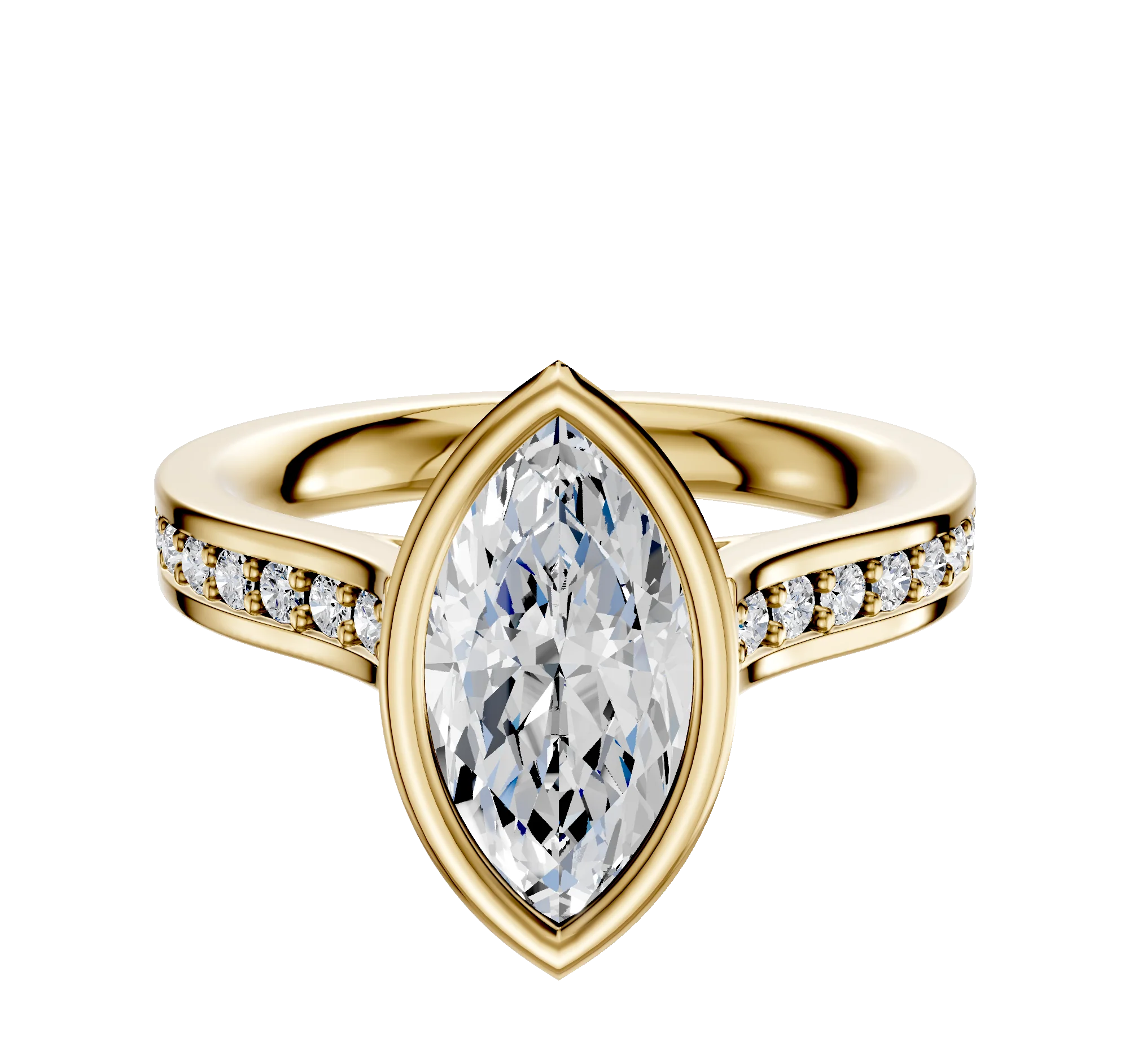14K Yellow Gold Bezel Full Bezel North/South Cathedral Flat 1-Row-Pave 2.5mm Engagement Ring