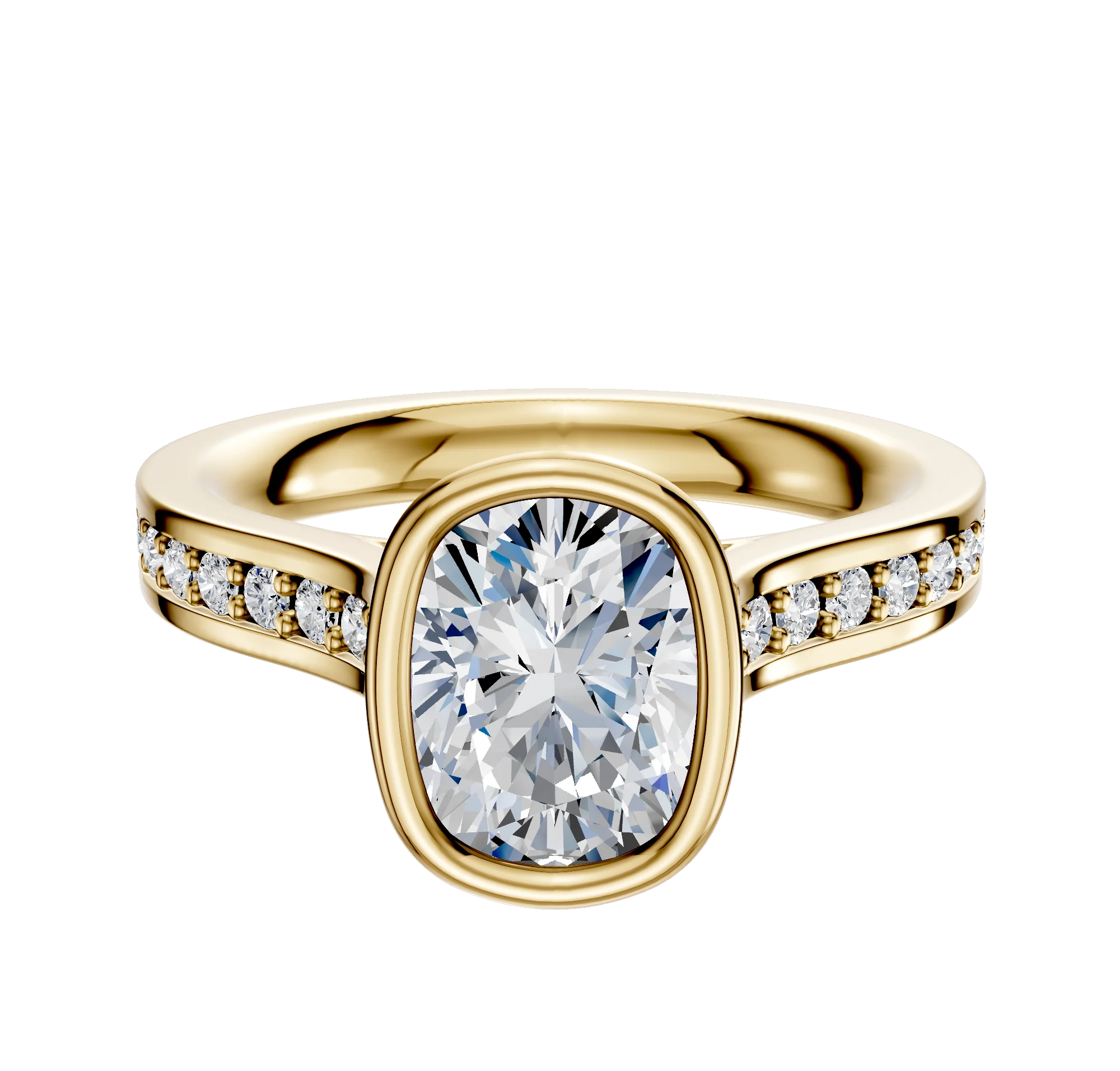14K Yellow Gold Bezel Full Bezel North/South Cathedral Flat 1-Row-Pave 2.5mm Engagement Ring