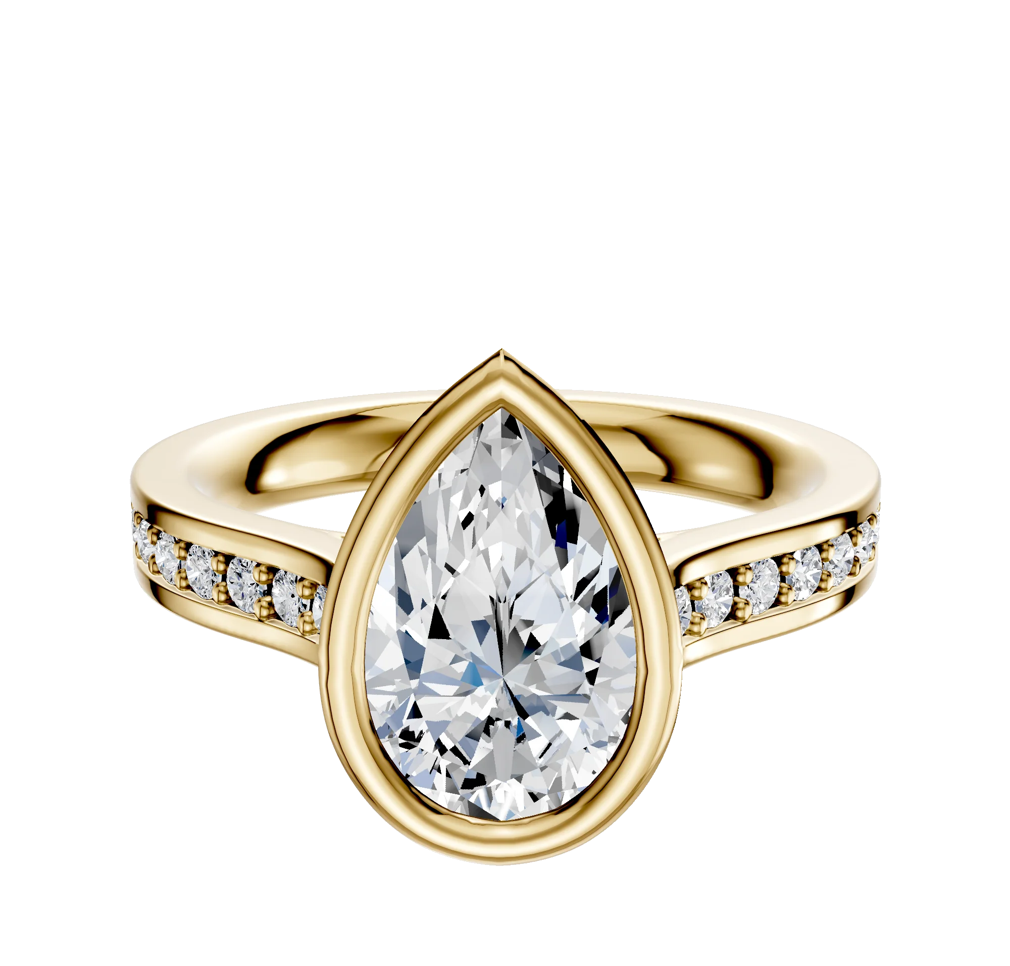 14K Yellow Gold Bezel Full Bezel North/South Cathedral Flat 1-Row-Pave 2.5mm Engagement Ring