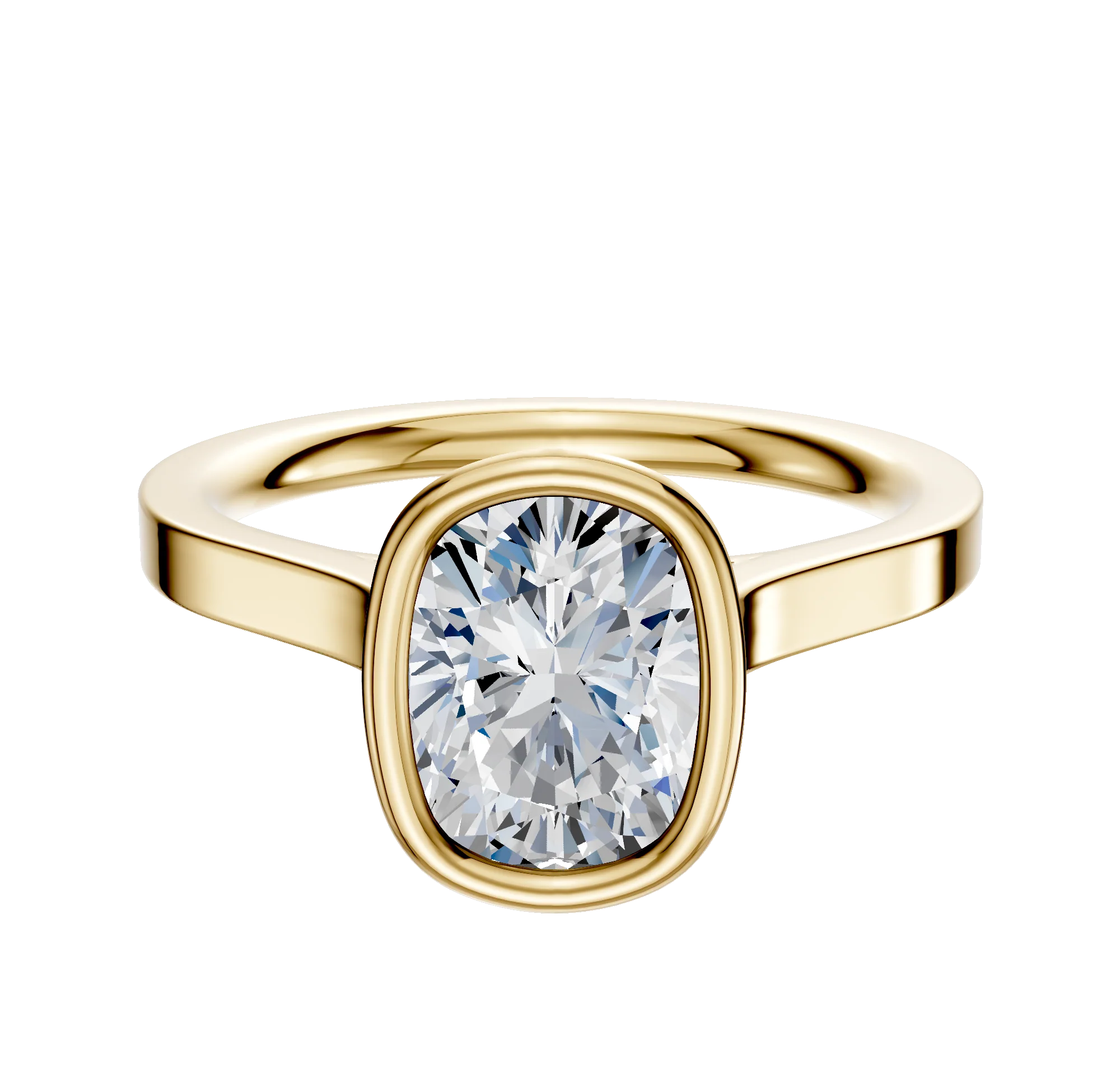 14K Yellow Gold Bezel Full Bezel North/South Cathedral Flat 2.0mm Engagement Ring