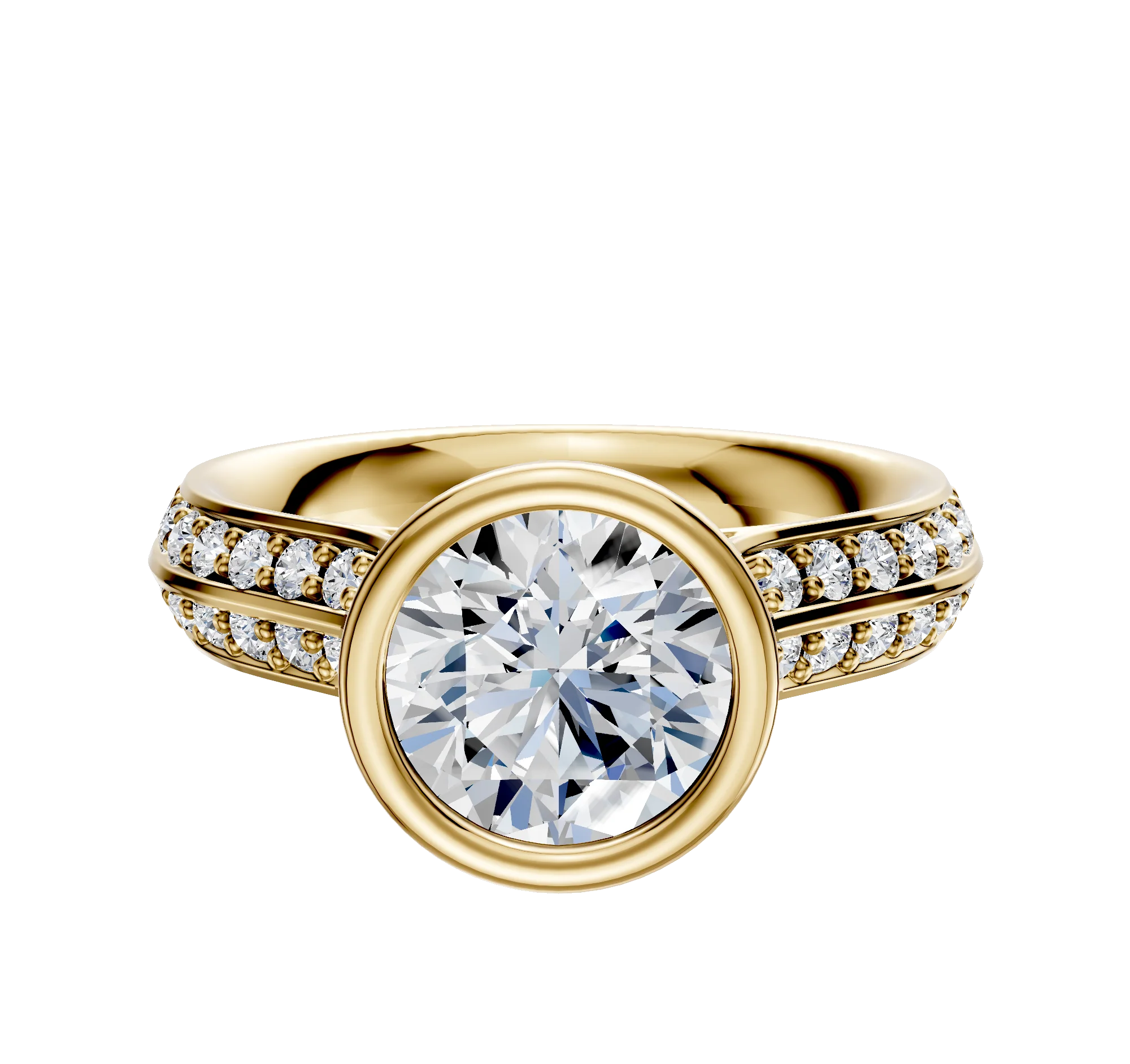 14K Yellow Gold Bezel Full Bezel North/South Cathedral Knife Edge 1-Row-Pave 2.5mm Engagement Ring