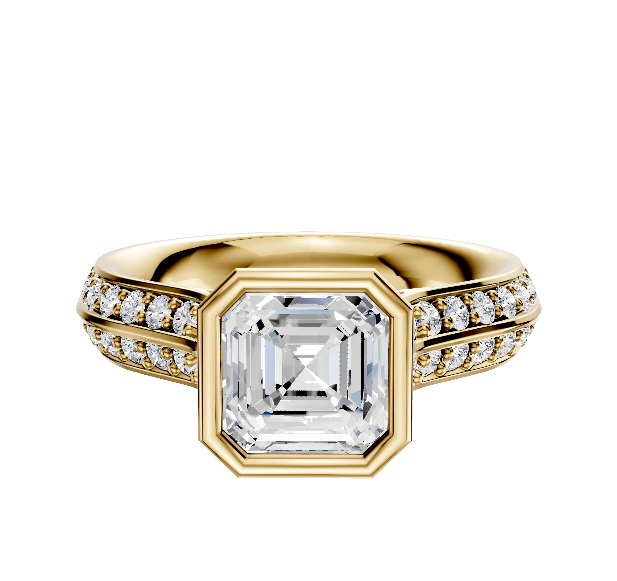 14K Yellow Gold Bezel Full Bezel North/South Cathedral Knife Edge 1-Row-Pave 2.5mm Engagement Ring