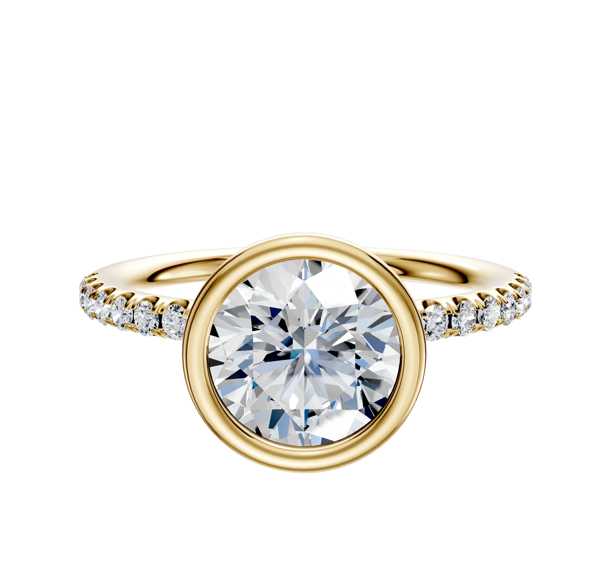 14K Yellow Gold Bezel Full Bezel North/South Classic Dome 1-Row-Pave 2.5mm Engagement Ring