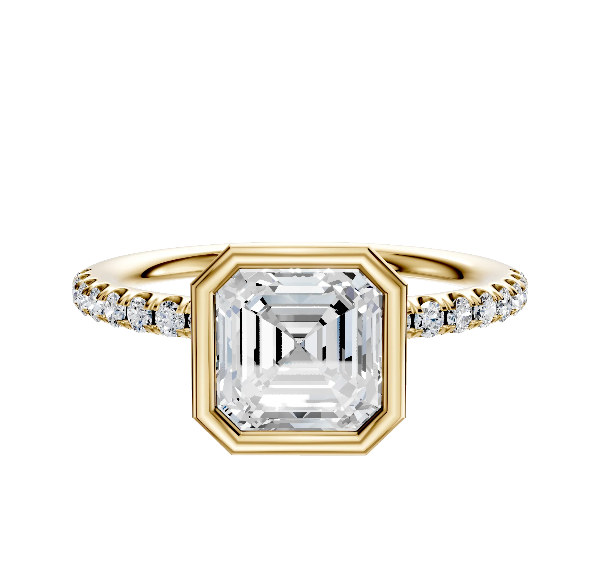 14K Yellow Gold Bezel Full Bezel North/South Classic Dome 1-Row-Pave 2.5mm Engagement Ring