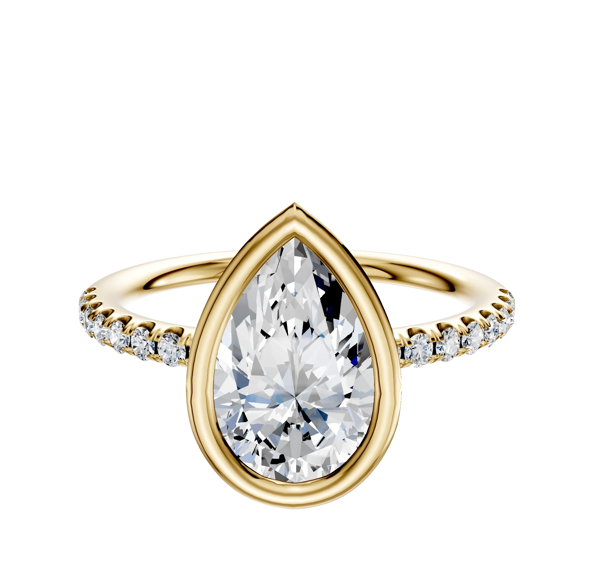 14K Yellow Gold Bezel Full Bezel North/South Classic Dome 1-Row-Pave 2.5mm Engagement Ring