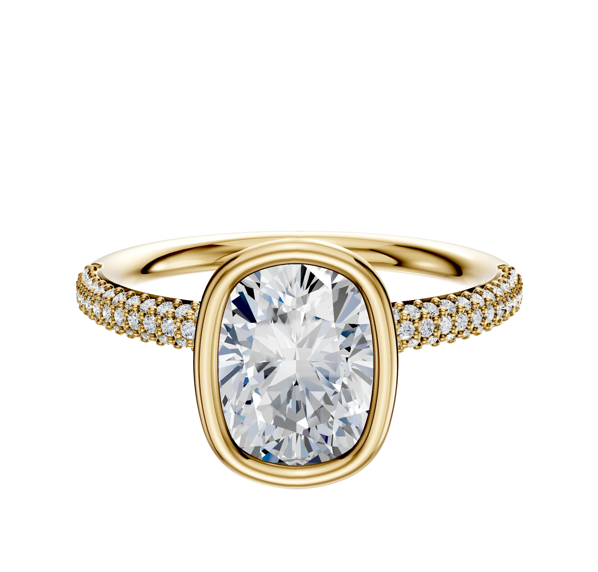 14K Yellow Gold Bezel Full Bezel North/South Classic Dome 3-Row-Pave 2.0mm Engagement Ring