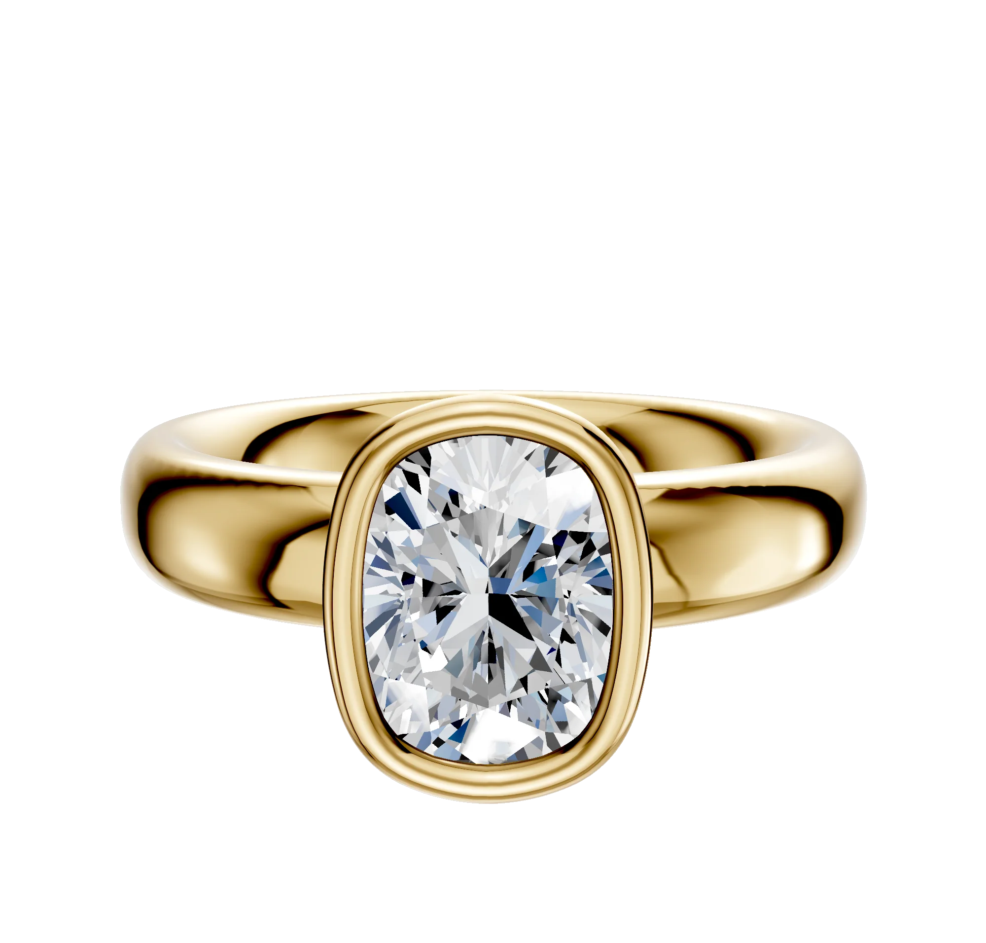 14K Yellow Gold Bezel Full Bezel North/South Classic Dome 4.0mm Engagement Ring