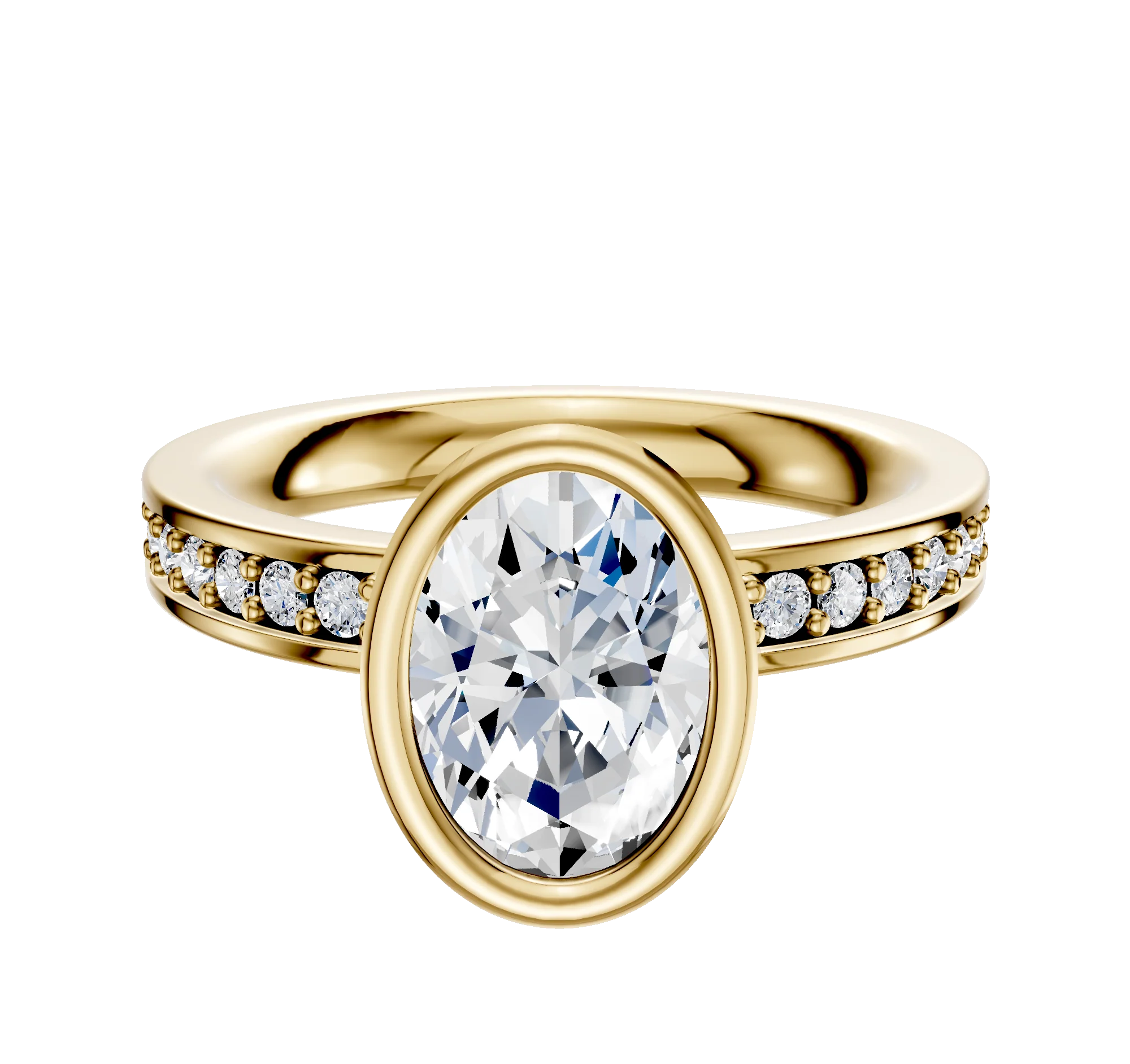 14K Yellow Gold Bezel Full Bezel North/South Classic Flat 1-Row-Pave 2.5mm Engagement Ring