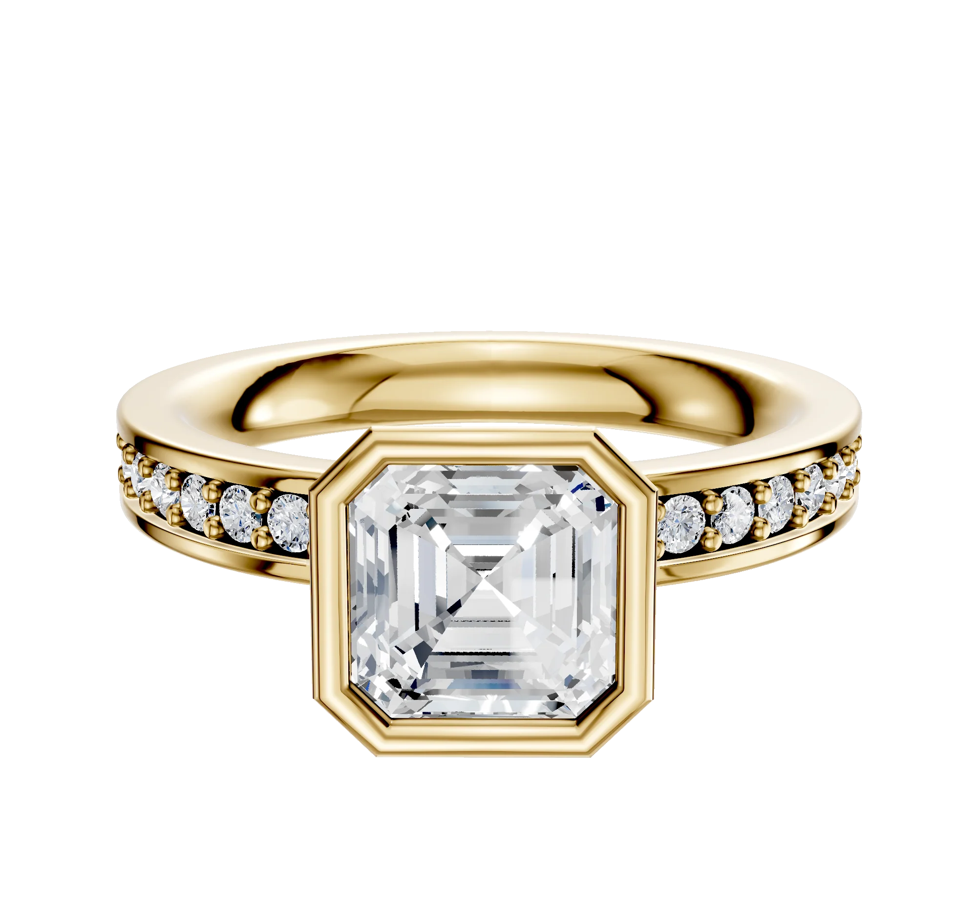 14K Yellow Gold Bezel Full Bezel North/South Classic Flat 1-Row-Pave 2.5mm Engagement Ring