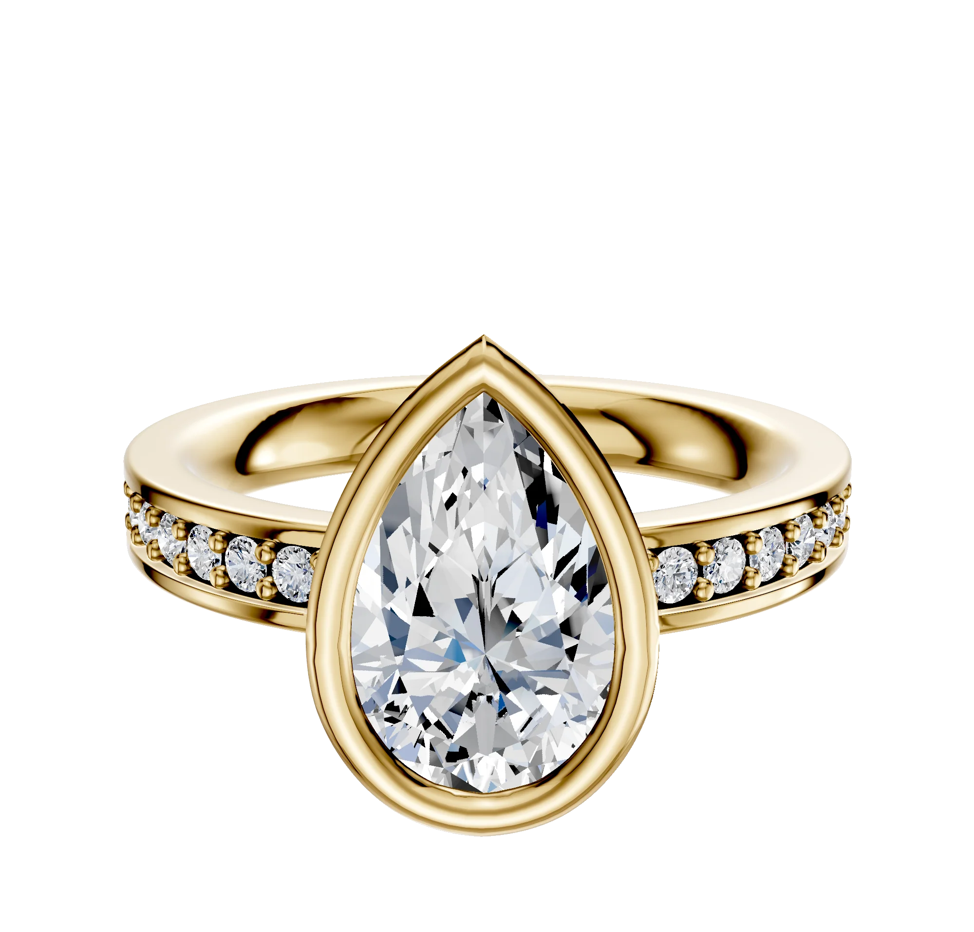 14K Yellow Gold Bezel Full Bezel North/South Classic Flat 1-Row-Pave 2.5mm Engagement Ring