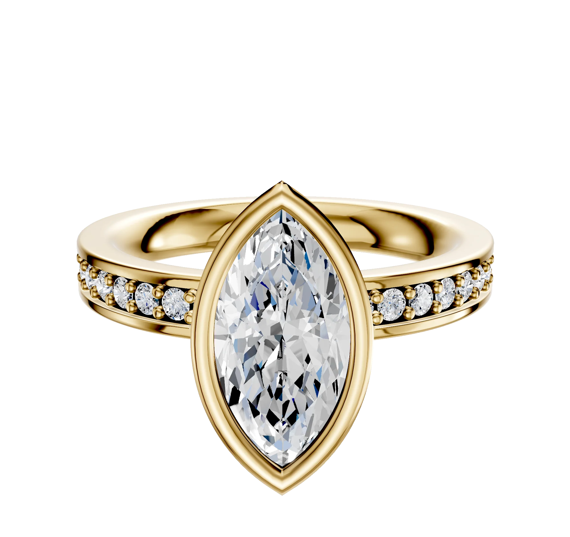 14K Yellow Gold Bezel Full Bezel North/South Classic Flat 1-Row-Pave 2.5mm Engagement Ring