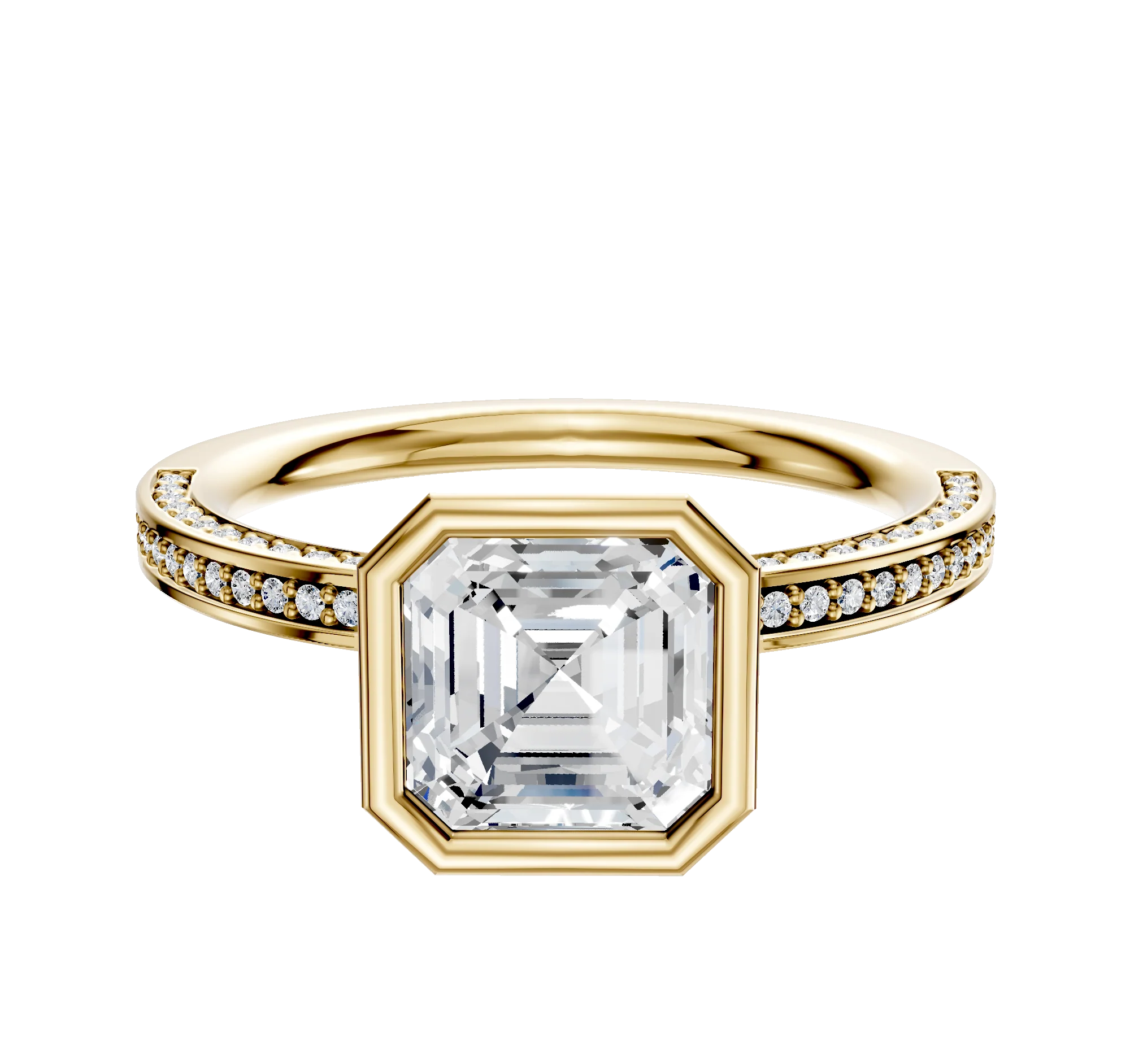 14K Yellow Gold Bezel Full Bezel North/South Classic Flat 3-Row-Pave 2.0mm Engagement Ring