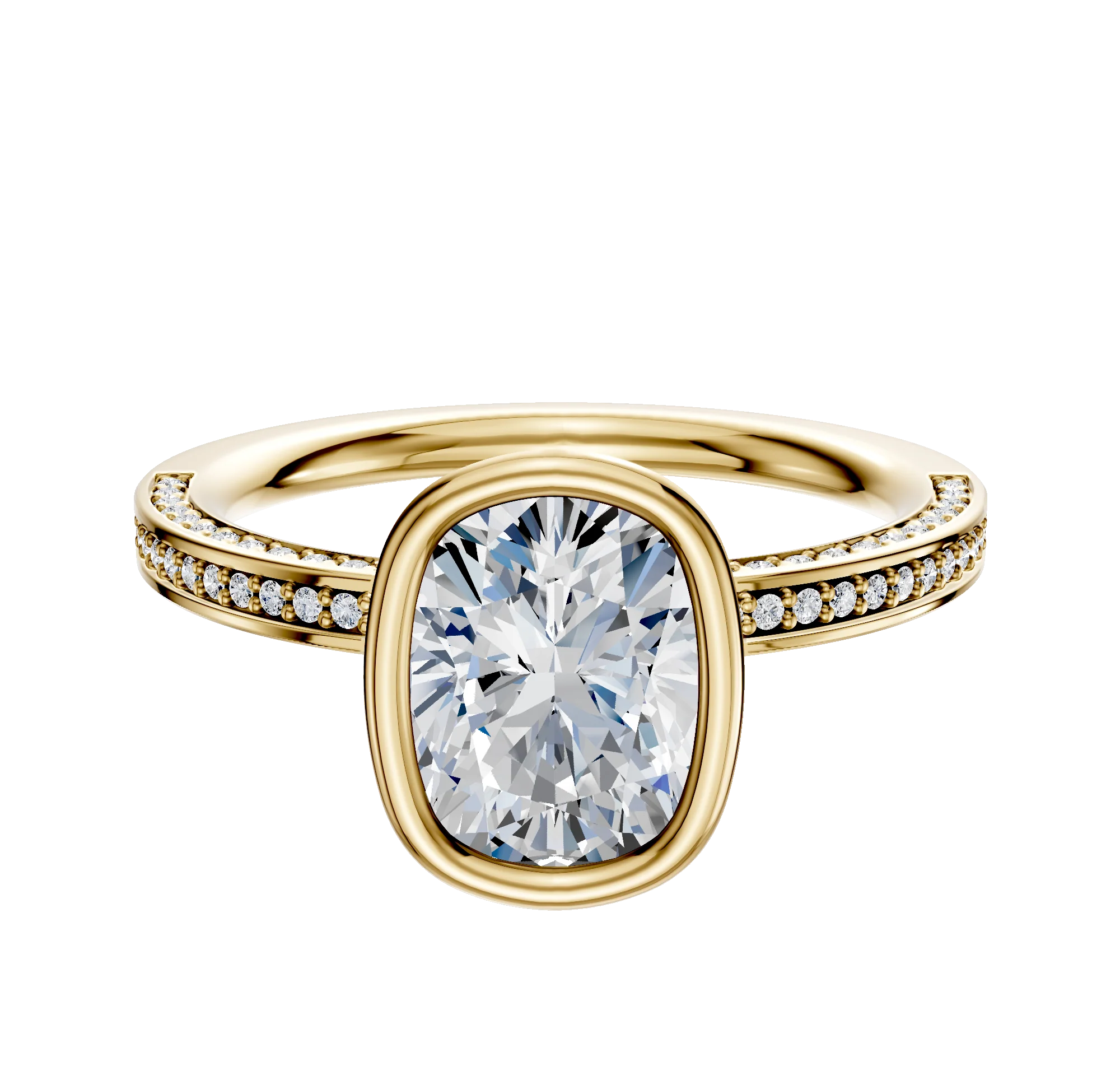 14K Yellow Gold Bezel Full Bezel North/South Classic Flat 3-Row-Pave 2.0mm Engagement Ring