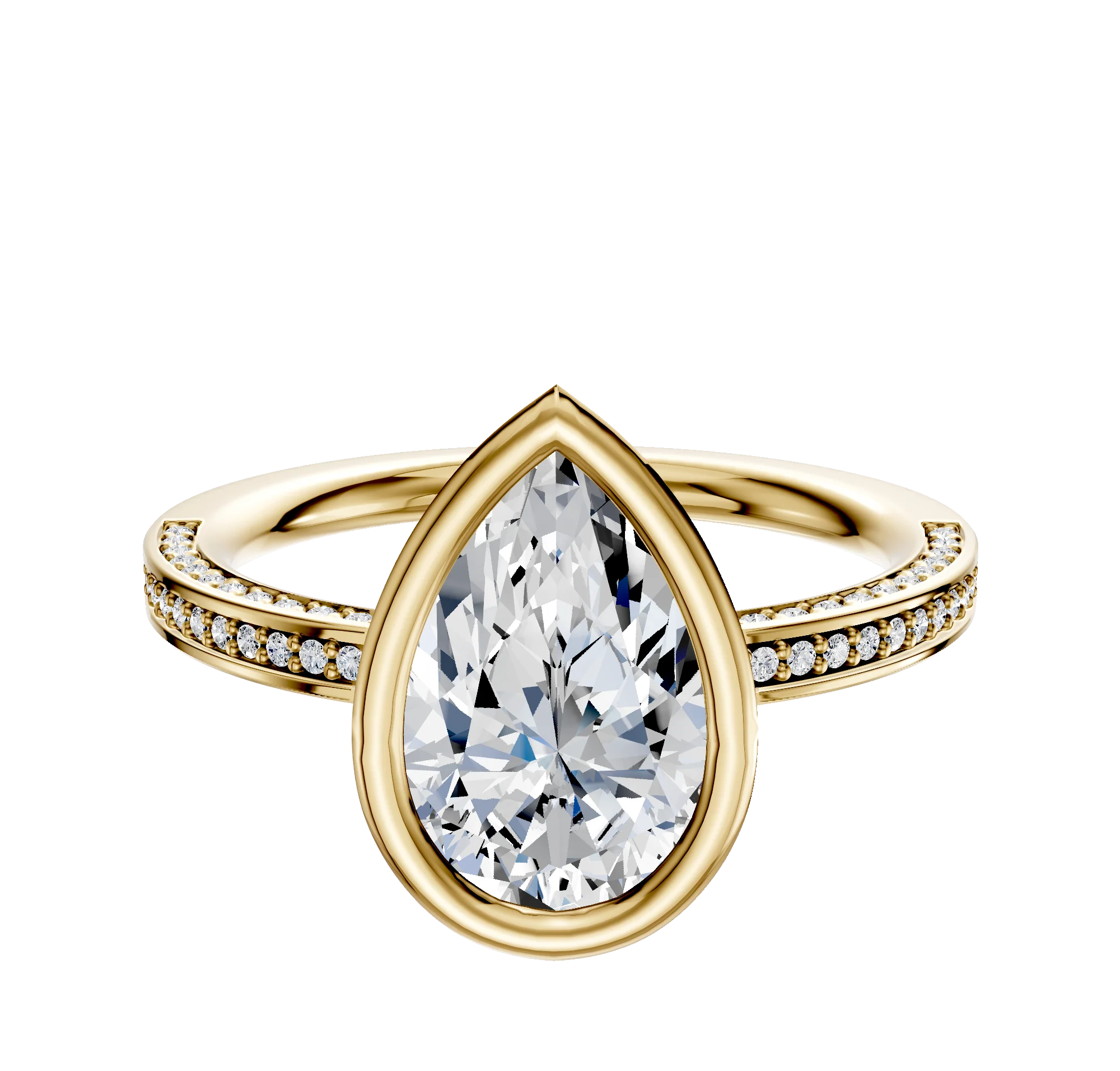 14K Yellow Gold Bezel Full Bezel North/South Classic Flat 3-Row-Pave 2.0mm Engagement Ring