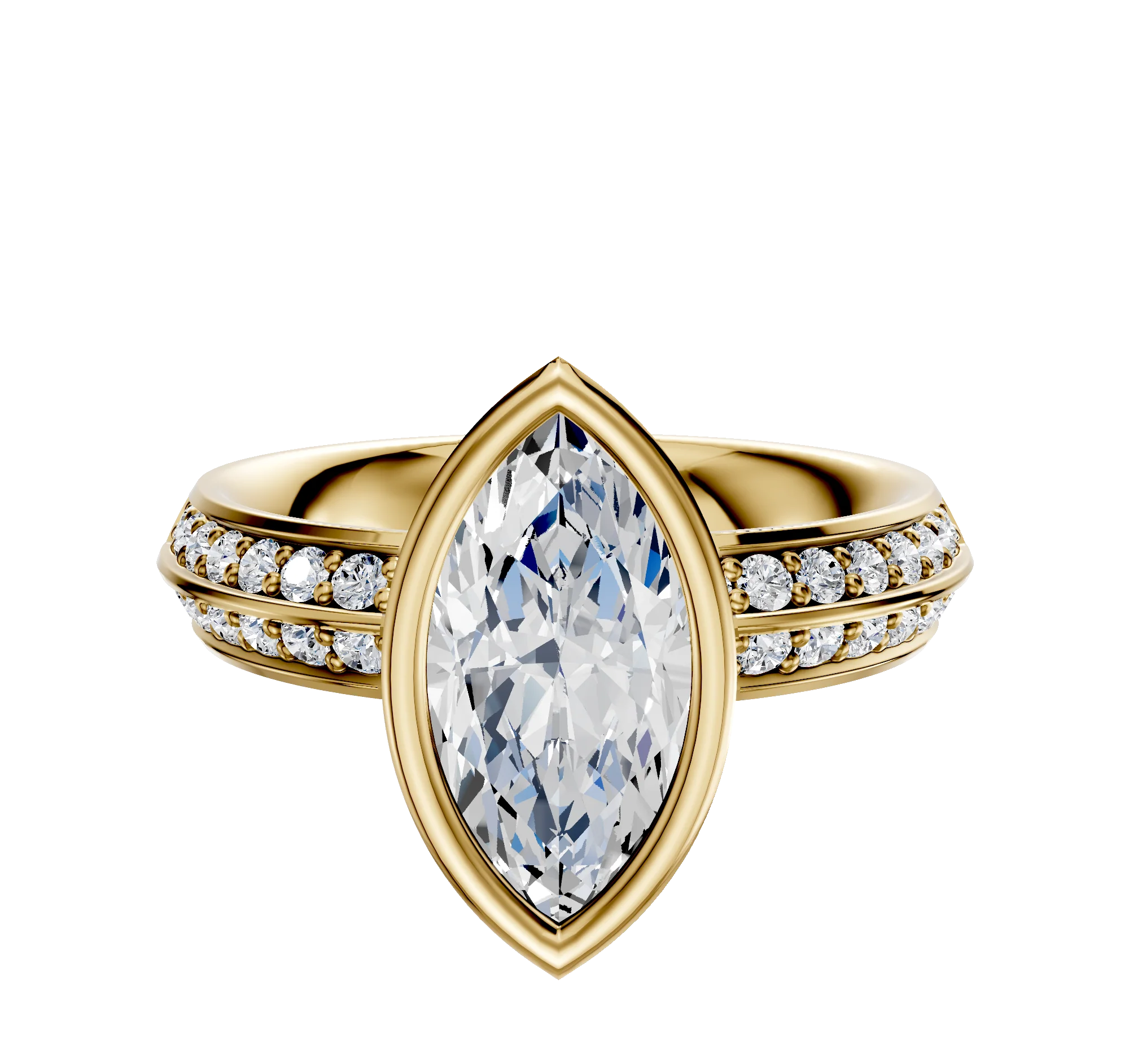 14K Yellow Gold Bezel Full Bezel North/South Classic Knife Edge 1-Row-Pave 2.5mm Engagement Ring