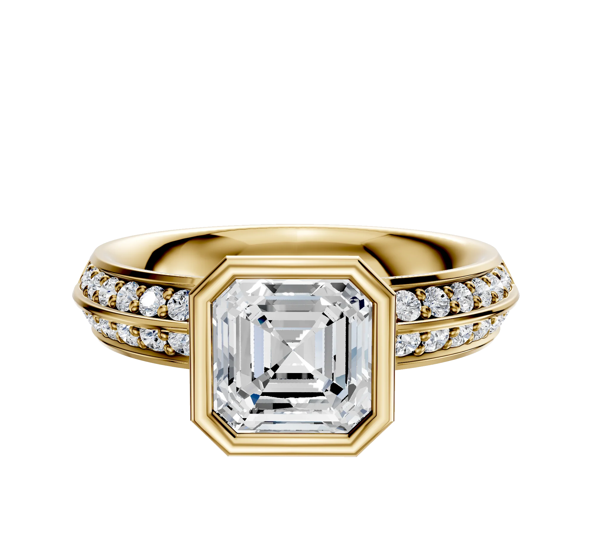 14K Yellow Gold Bezel Full Bezel North/South Classic Knife Edge 1-Row-Pave 2.5mm Engagement Ring