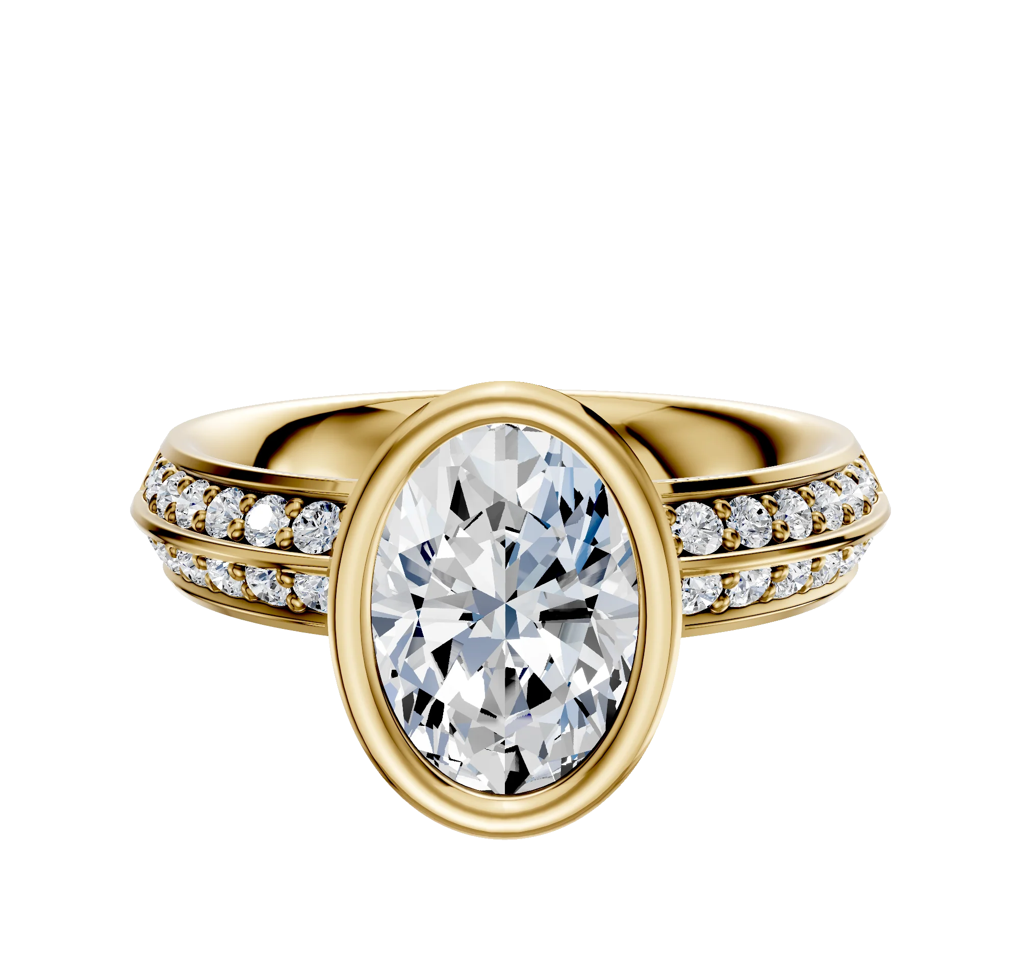 14K Yellow Gold Bezel Full Bezel North/South Classic Knife Edge 1-Row-Pave 2.5mm Engagement Ring