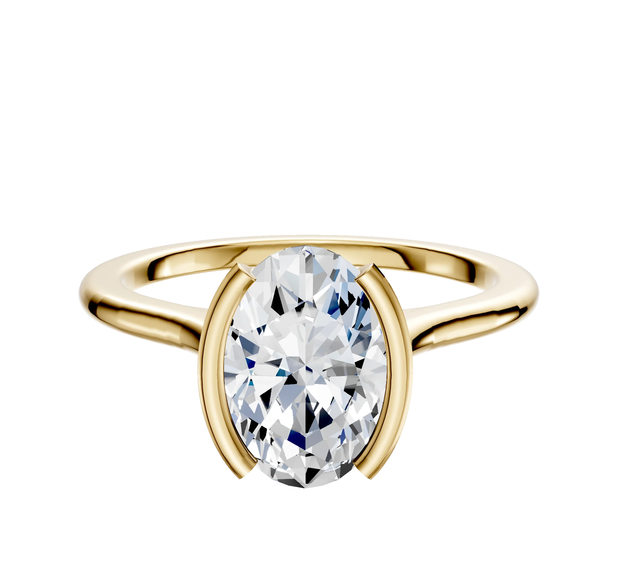 14K Yellow Gold Bezel Half Bezel North/South Cathedral Dome 1.5mm Engagement Ring