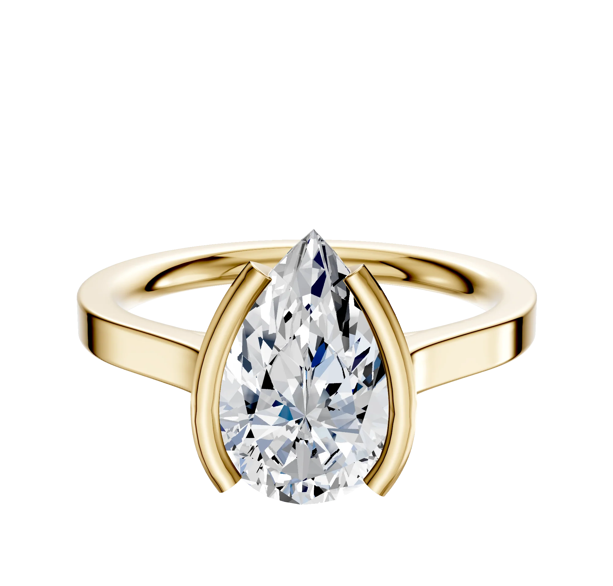 14K Yellow Gold Bezel Half Bezel North/South Cathedral Flat 2.0mm Engagement Ring