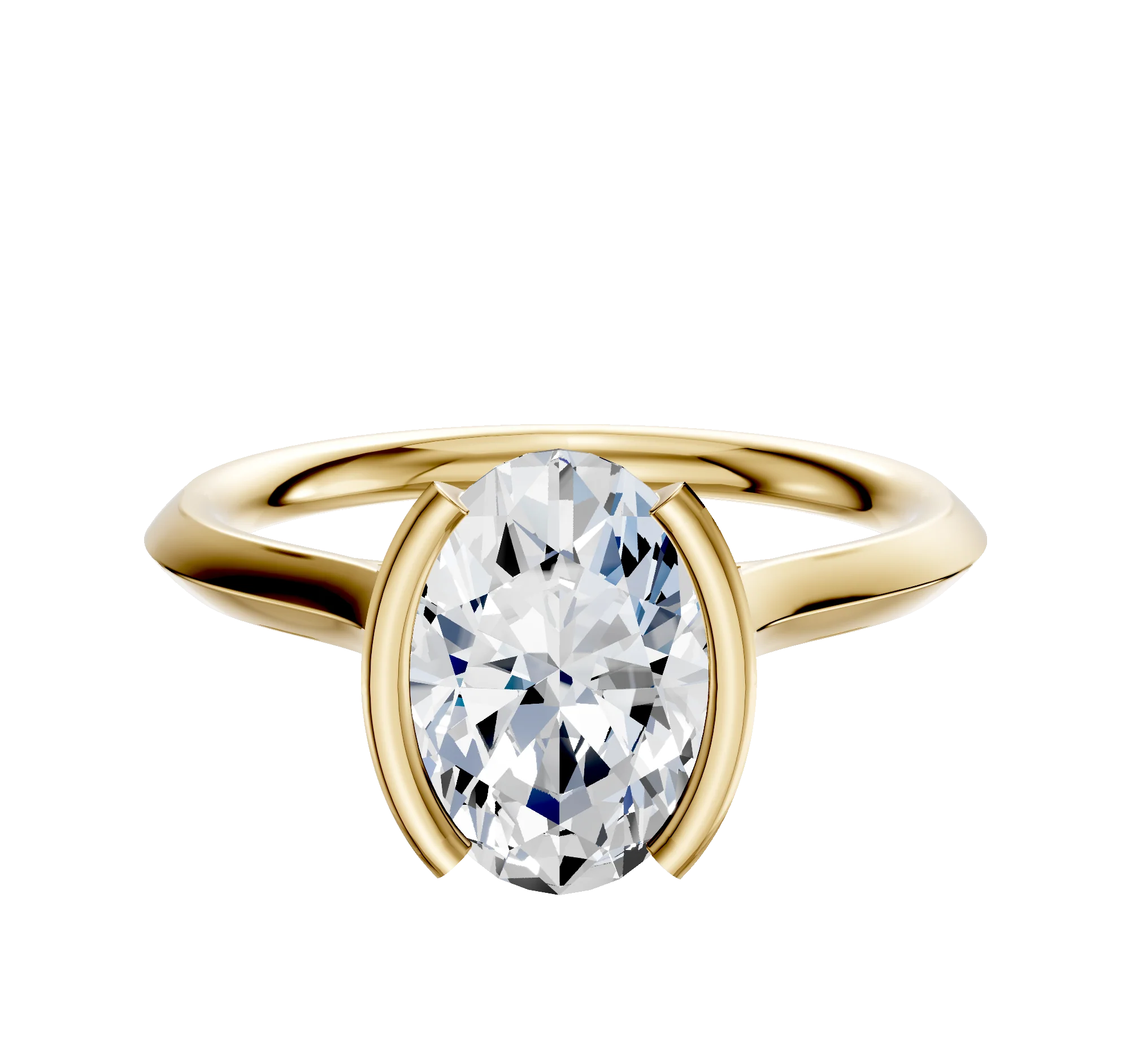 14K Yellow Gold Bezel Half Bezel North/South Cathedral Knife Edge 2.0mm Engagement Ring