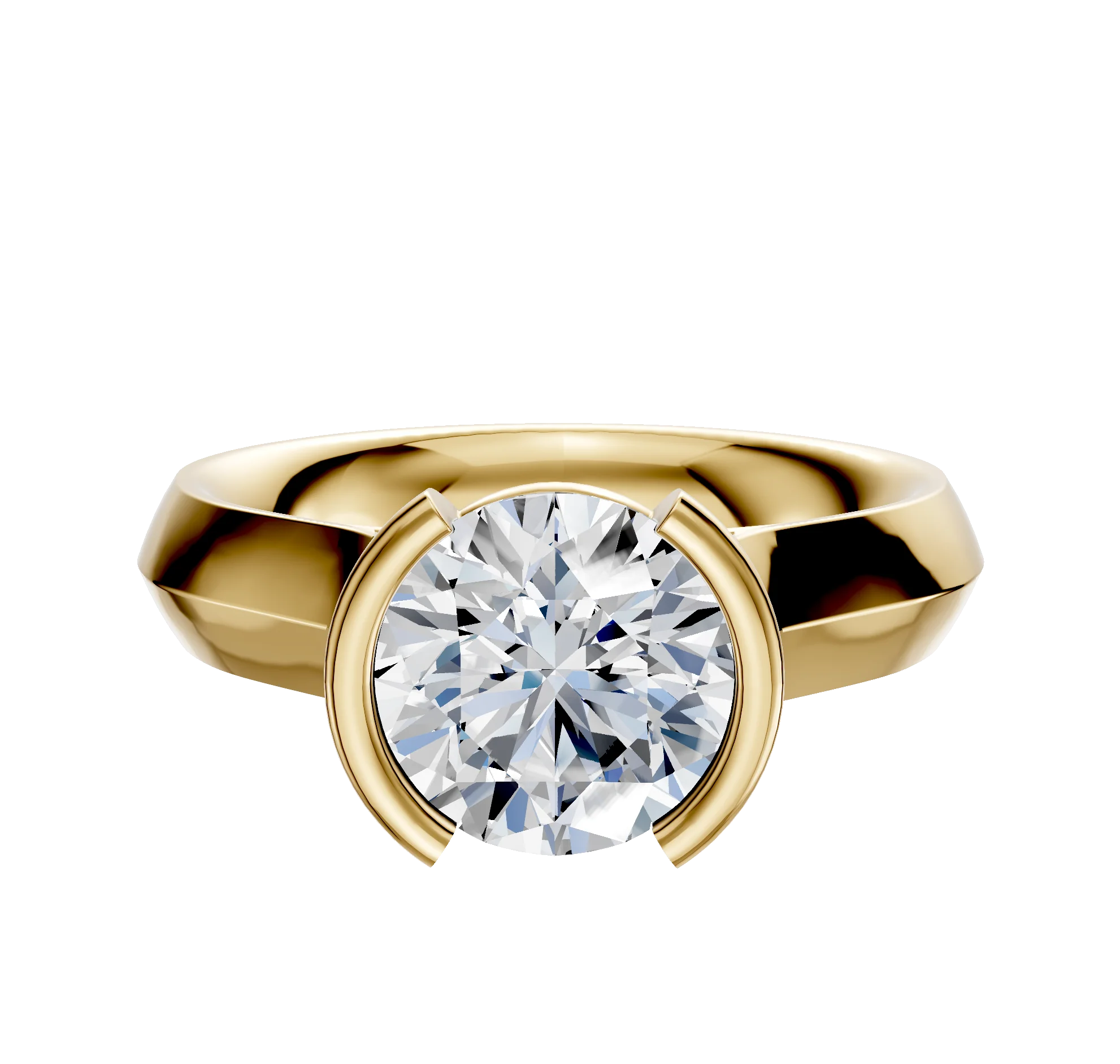 14K Yellow Gold Bezel Half Bezel North/South Cathedral Knife Edge 4.0mm Engagement Ring