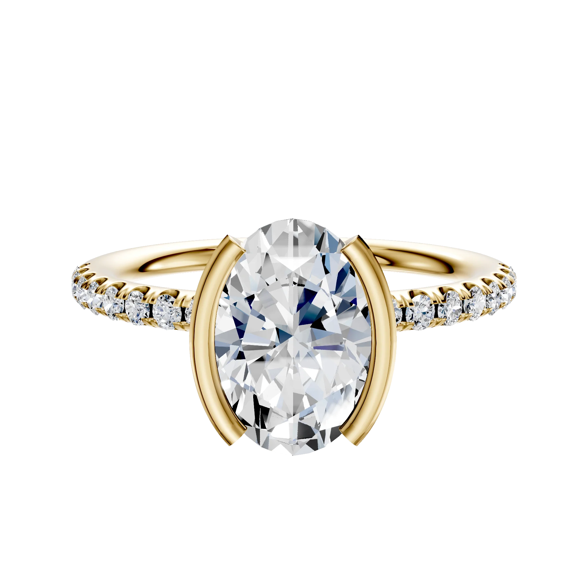 14K Yellow Gold Bezel Half Bezel North/South Classic Dome 1-Row-Pave 2.5mm Engagement Ring