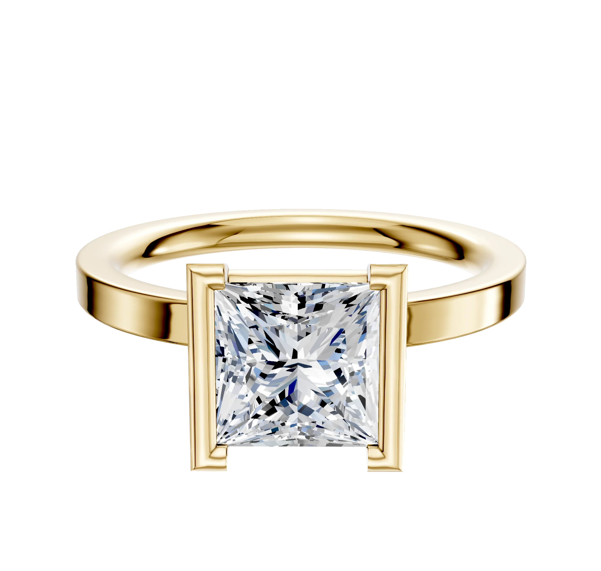 14K Yellow Gold Bezel Half Bezel North/South Classic Flat 2.0mm Engagement Ring