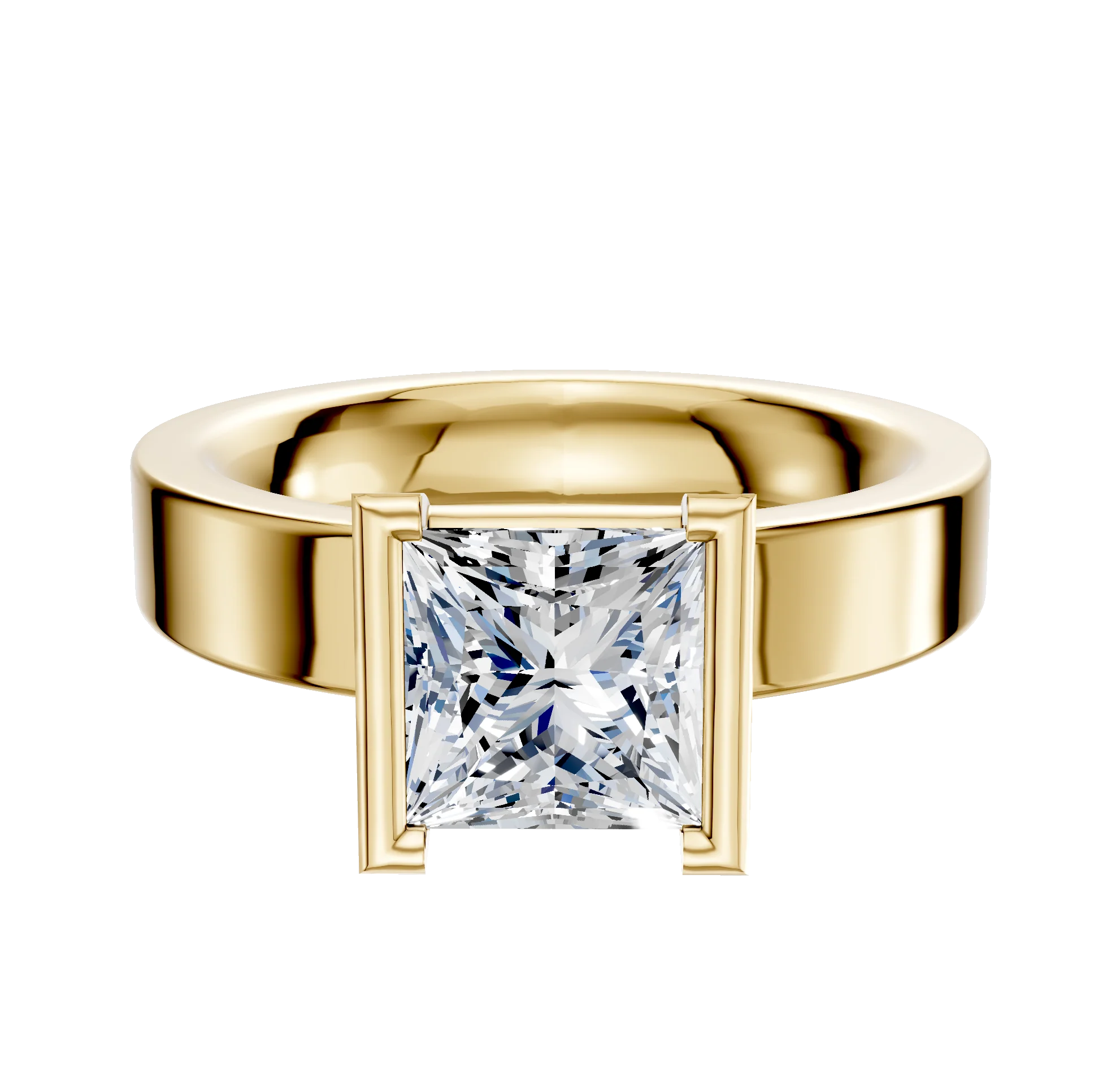 14K Yellow Gold Bezel Half Bezel North/South Classic Flat 4.0mm Engagement Ring