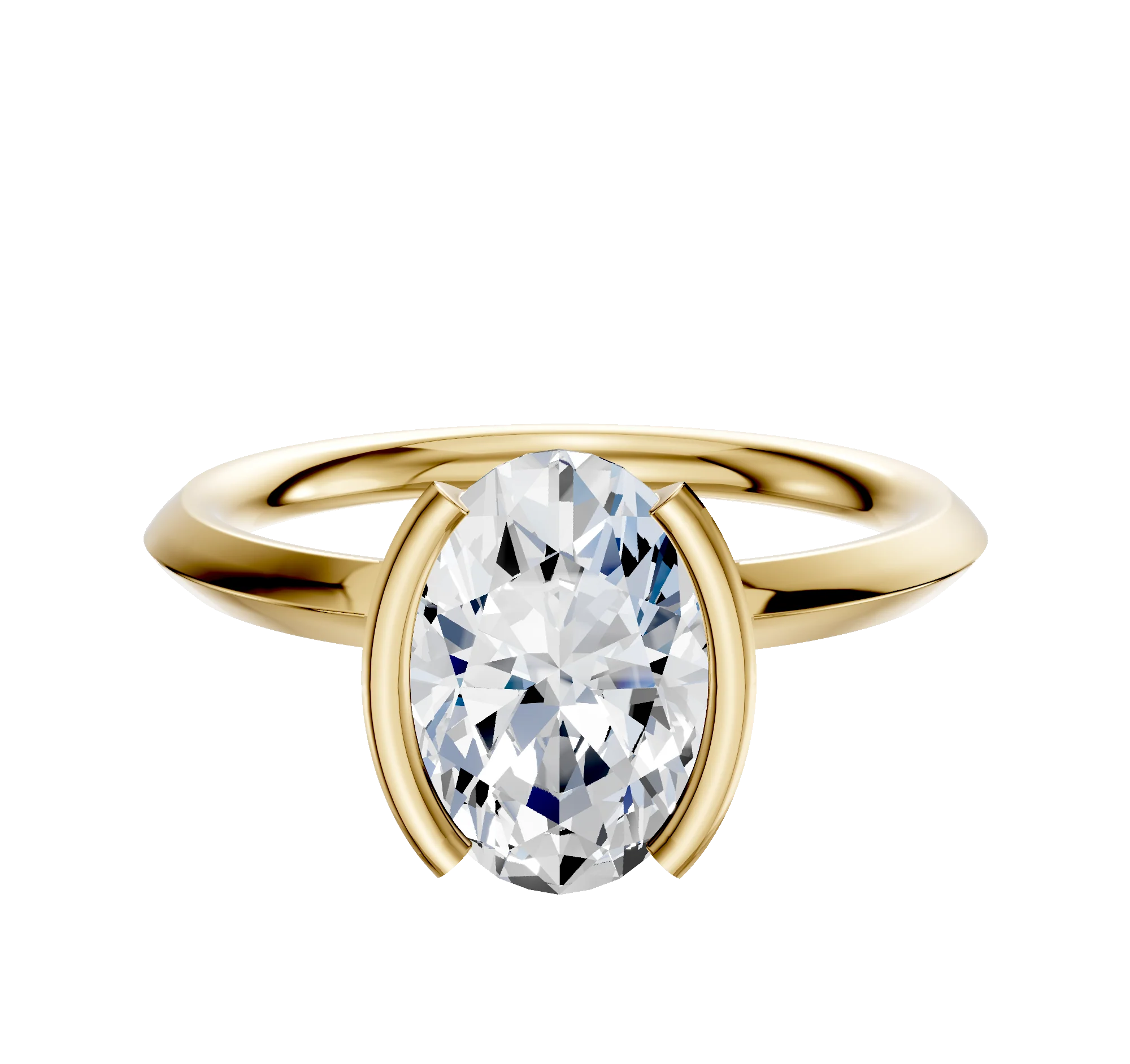 14K Yellow Gold Bezel Half Bezel North/South Classic Knife Edge 2.0mm Engagement Ring