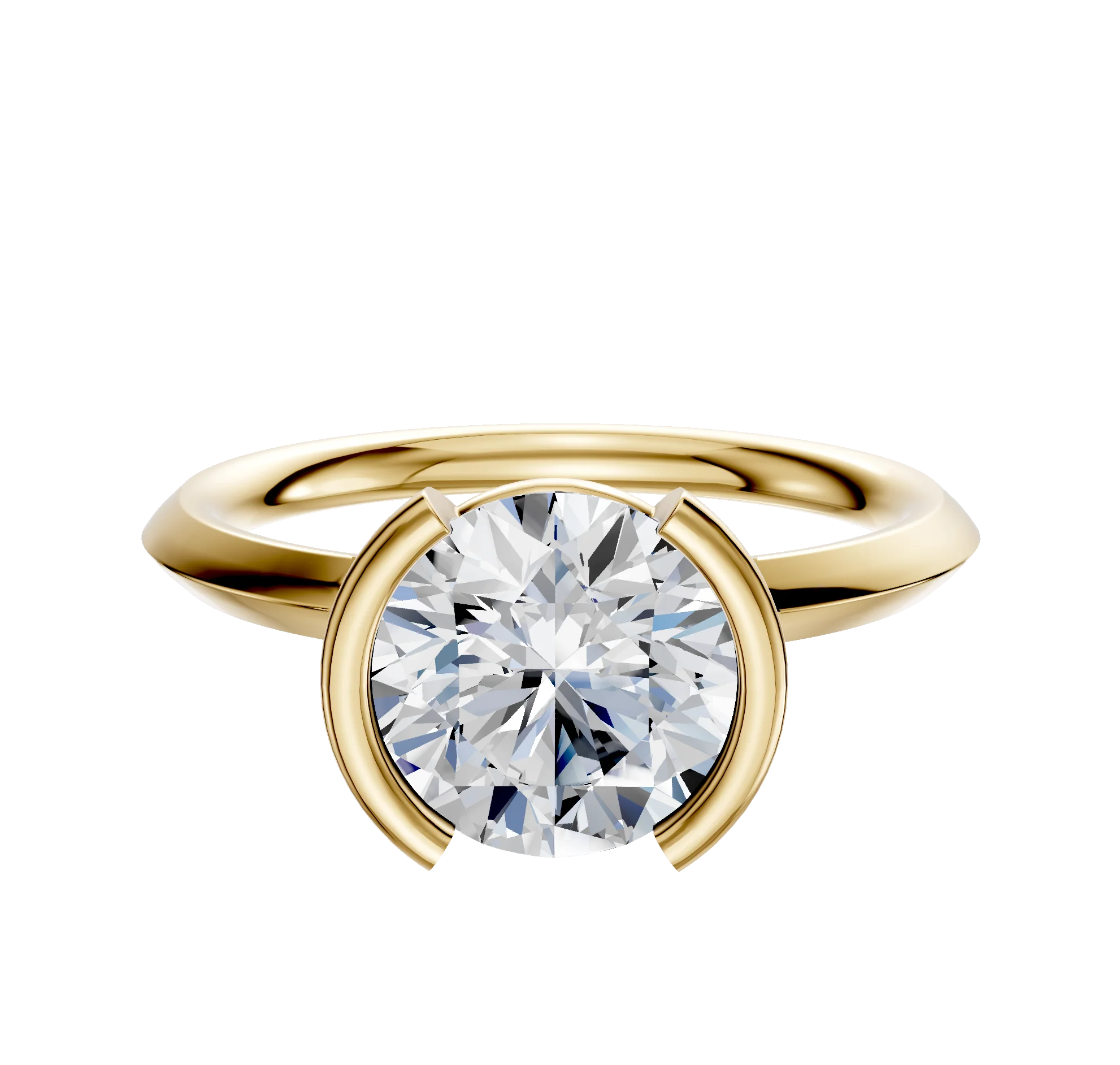 14K Yellow Gold Bezel Half Bezel North/South Classic Knife Edge 2.0mm Engagement Ring