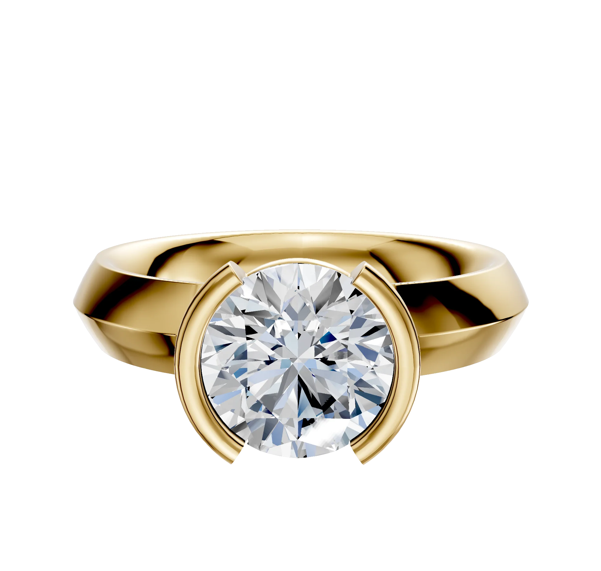 14K Yellow Gold Bezel Half Bezel North/South Classic Knife Edge 4.0mm Engagement Ring