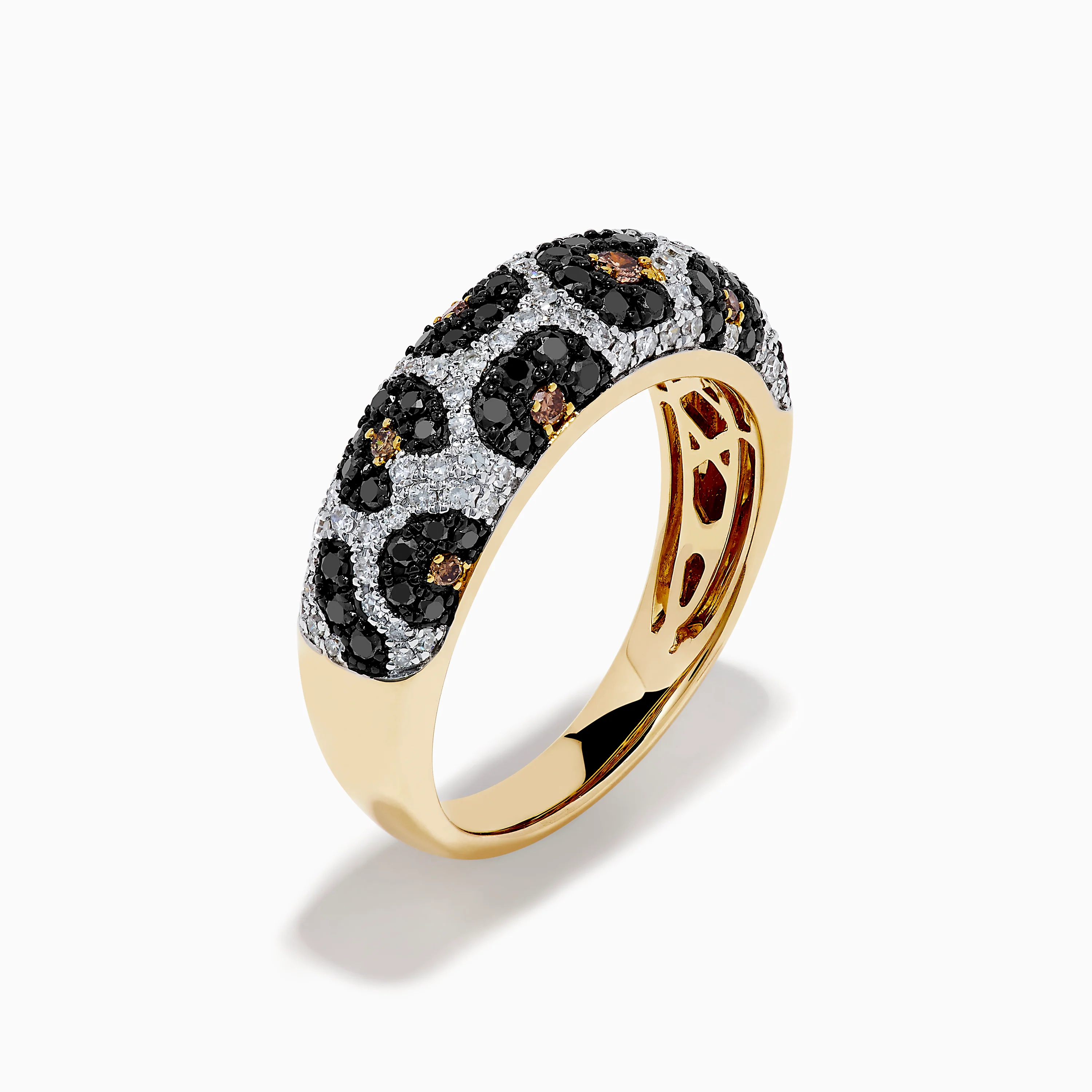 14K Yellow Gold Black, White and Brown Diamond Leopard Print Ring - Image 4