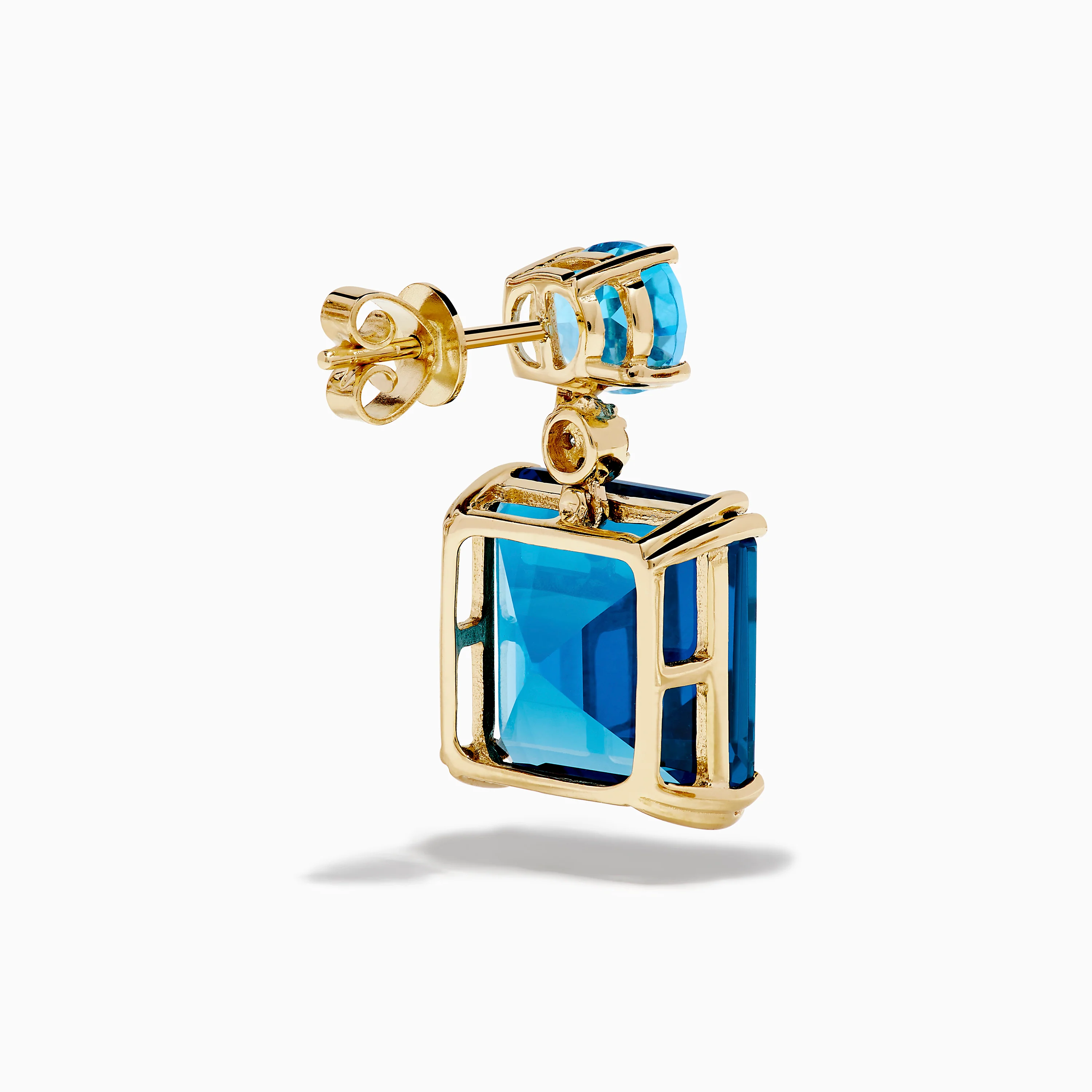 14K Yellow Gold Blue Topaz and Diamond Dual-Stone Statement Drop Earrings - Image 3