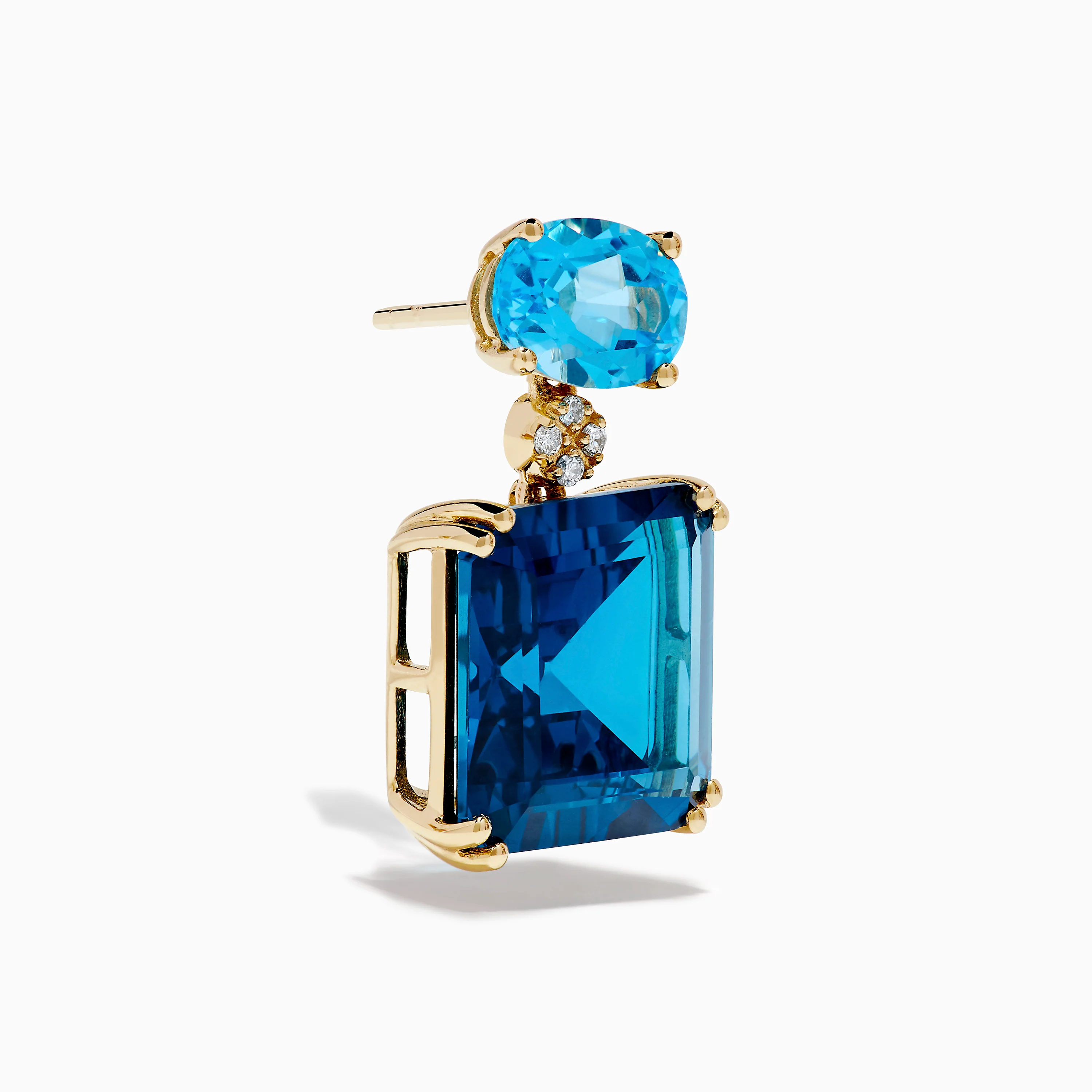 14K Yellow Gold Blue Topaz and Diamond Dual-Stone Statement Drop Earrings - Image 4